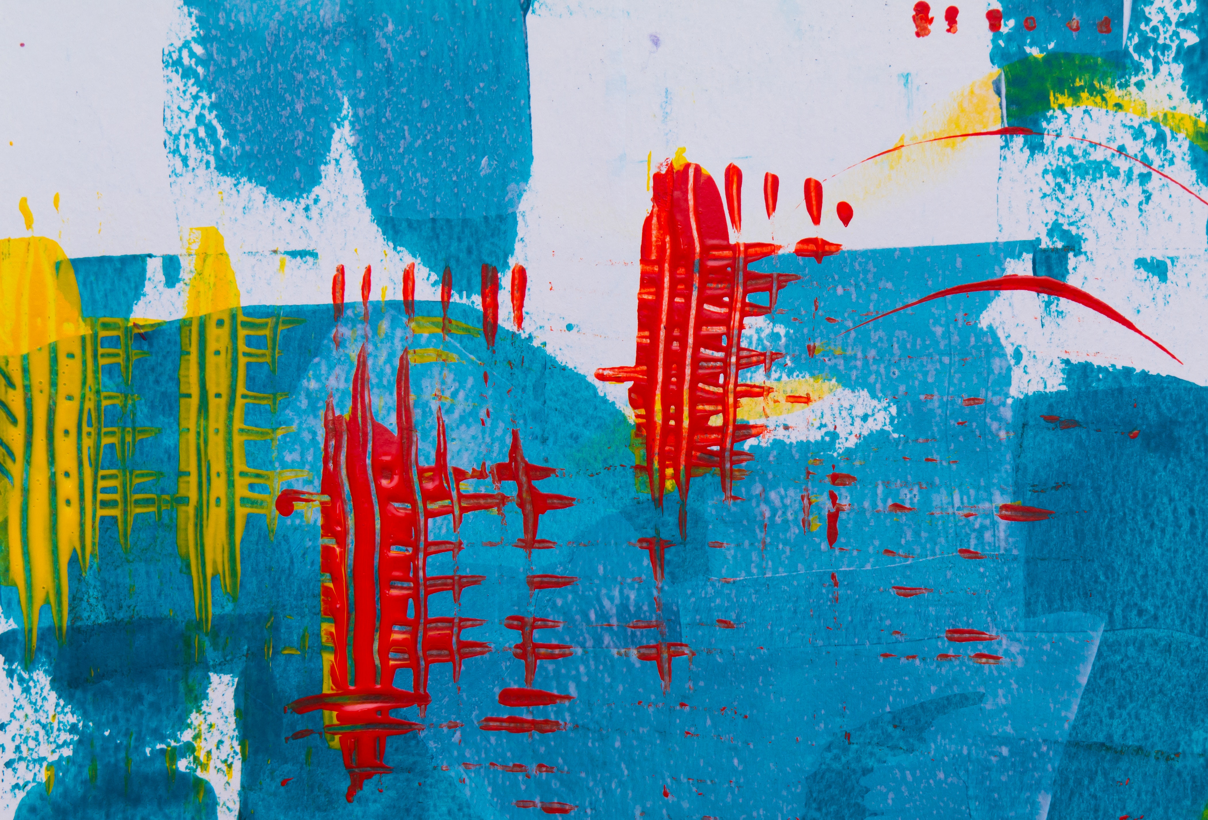 Abstract painting with blue, red, and yellow colors HD Wallpaper