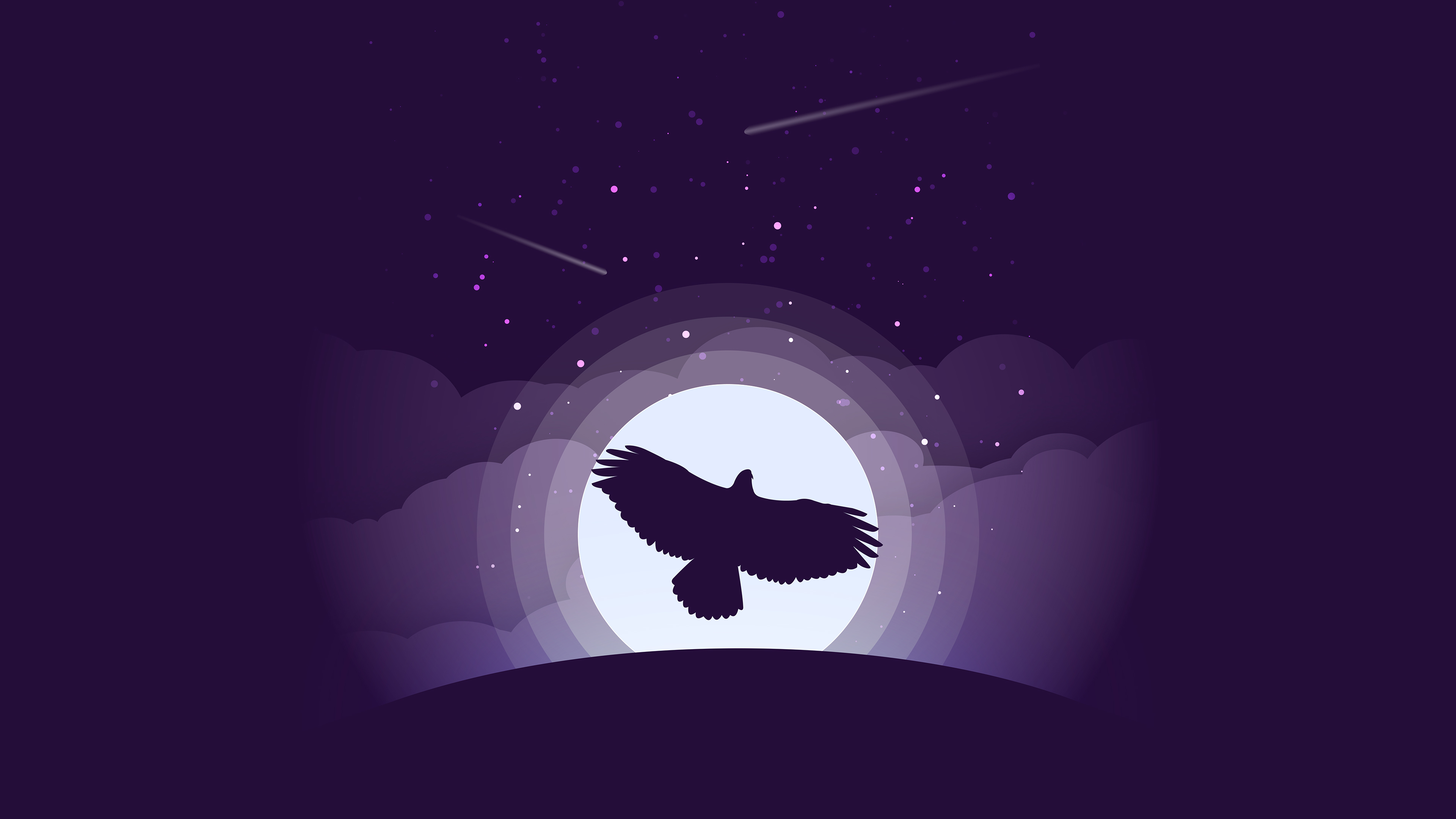 Minimalist artwork of an eagle flying in front of the moon HD Wallpaper