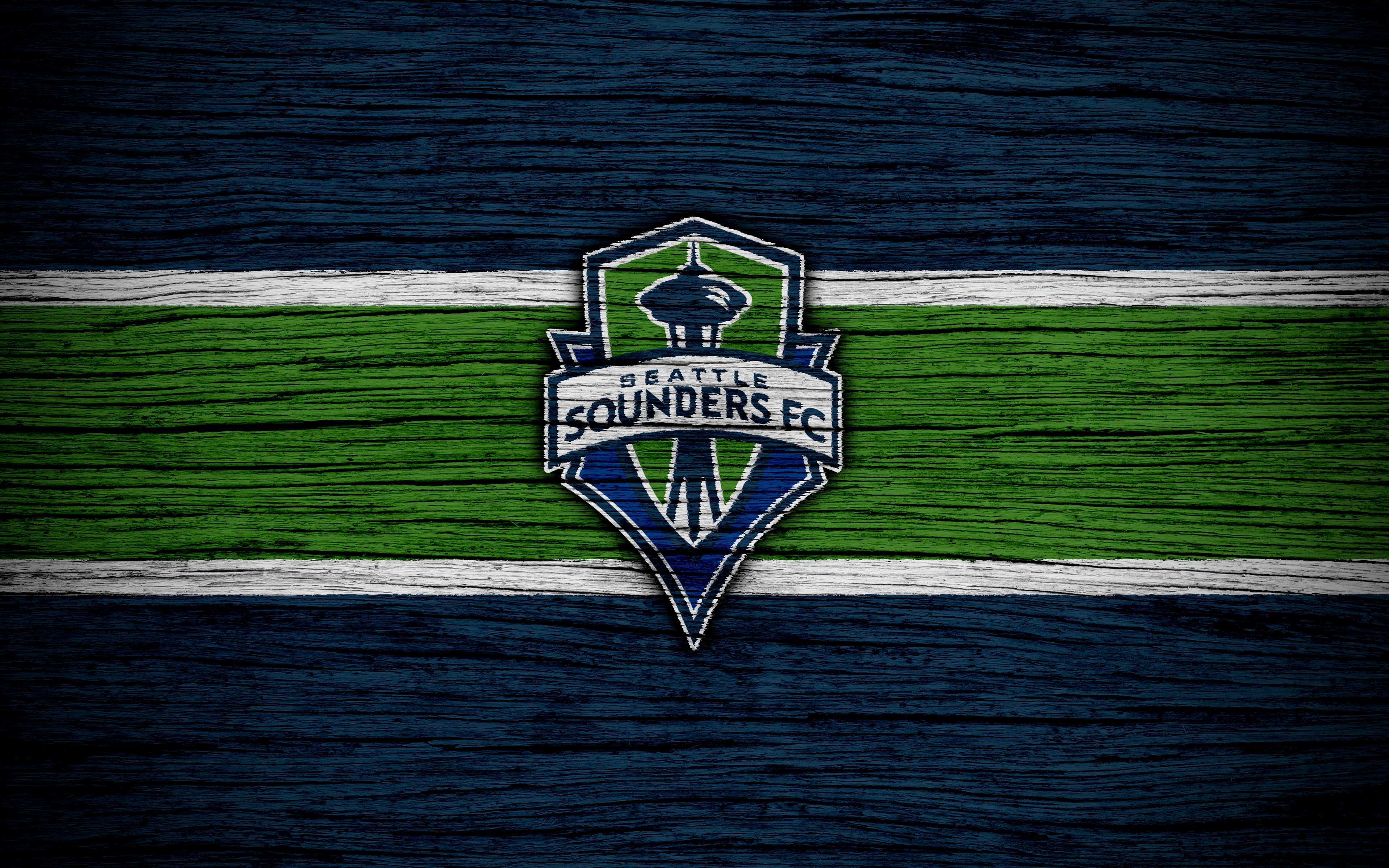 Seattle Sounders FC logo on wood grain background HD Wallpaper
