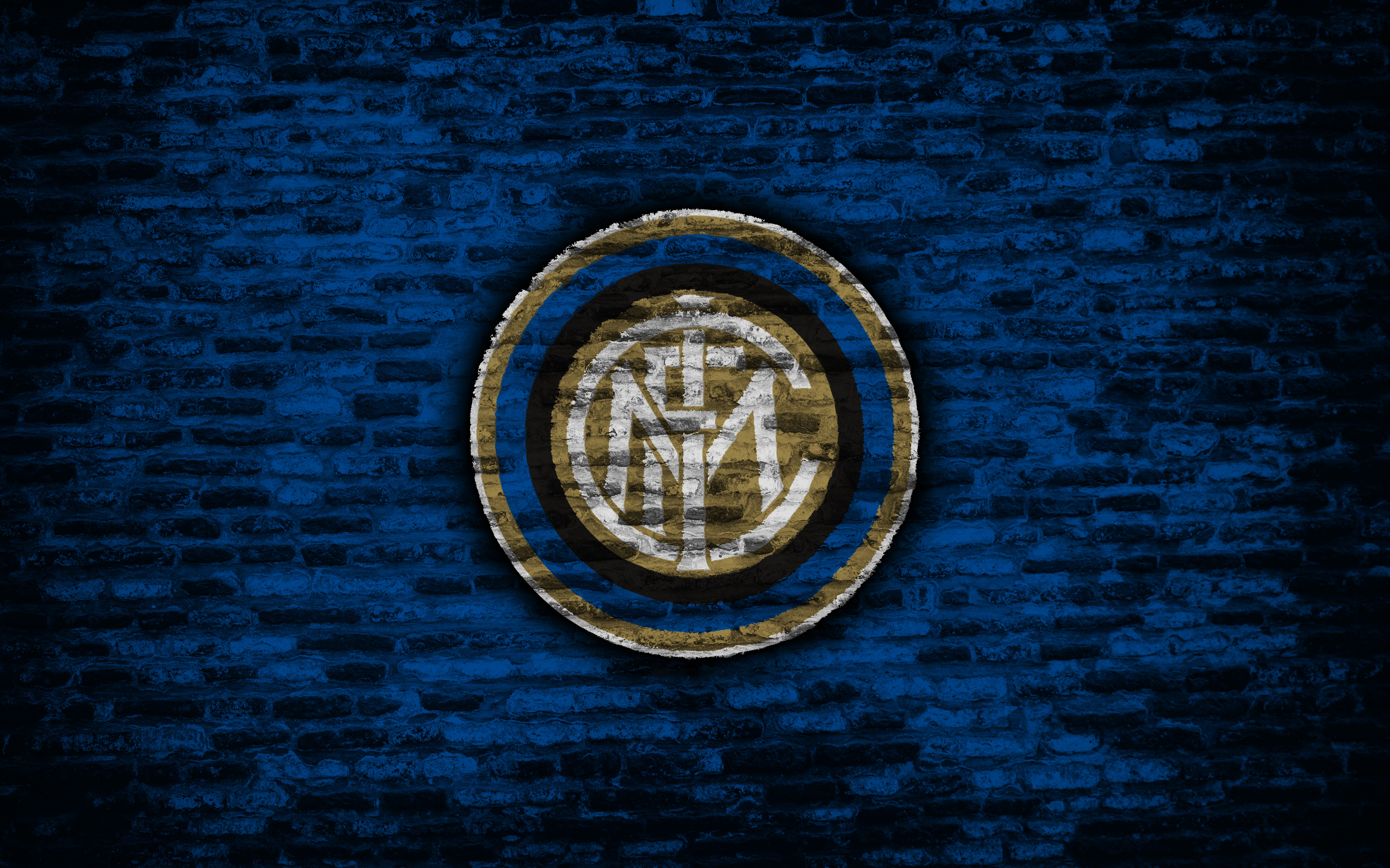 Inter Milan Logo on Blue Brick Wall HD Wallpaper
