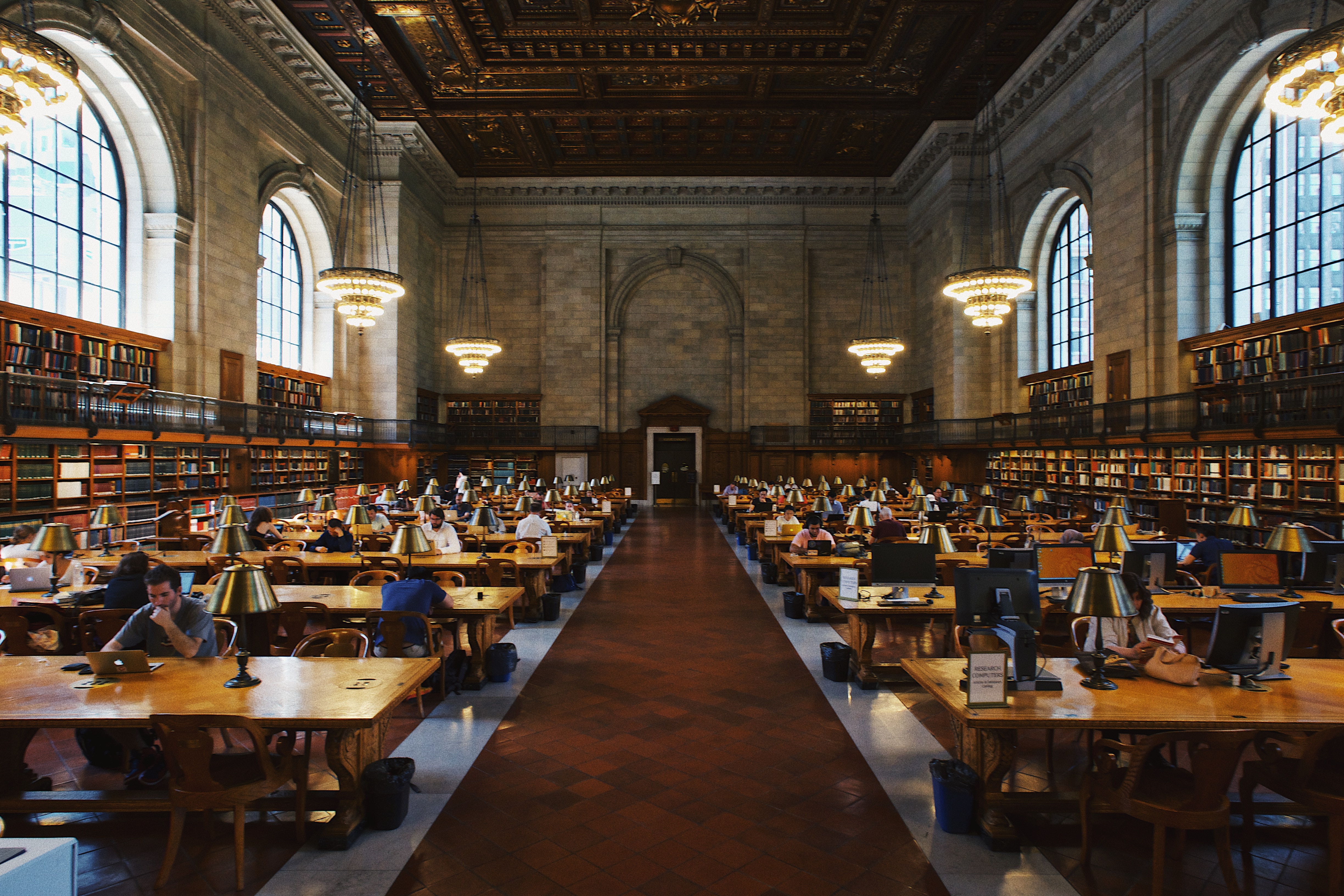 New York Public Library Interior with Study Desks HD Wallpaper