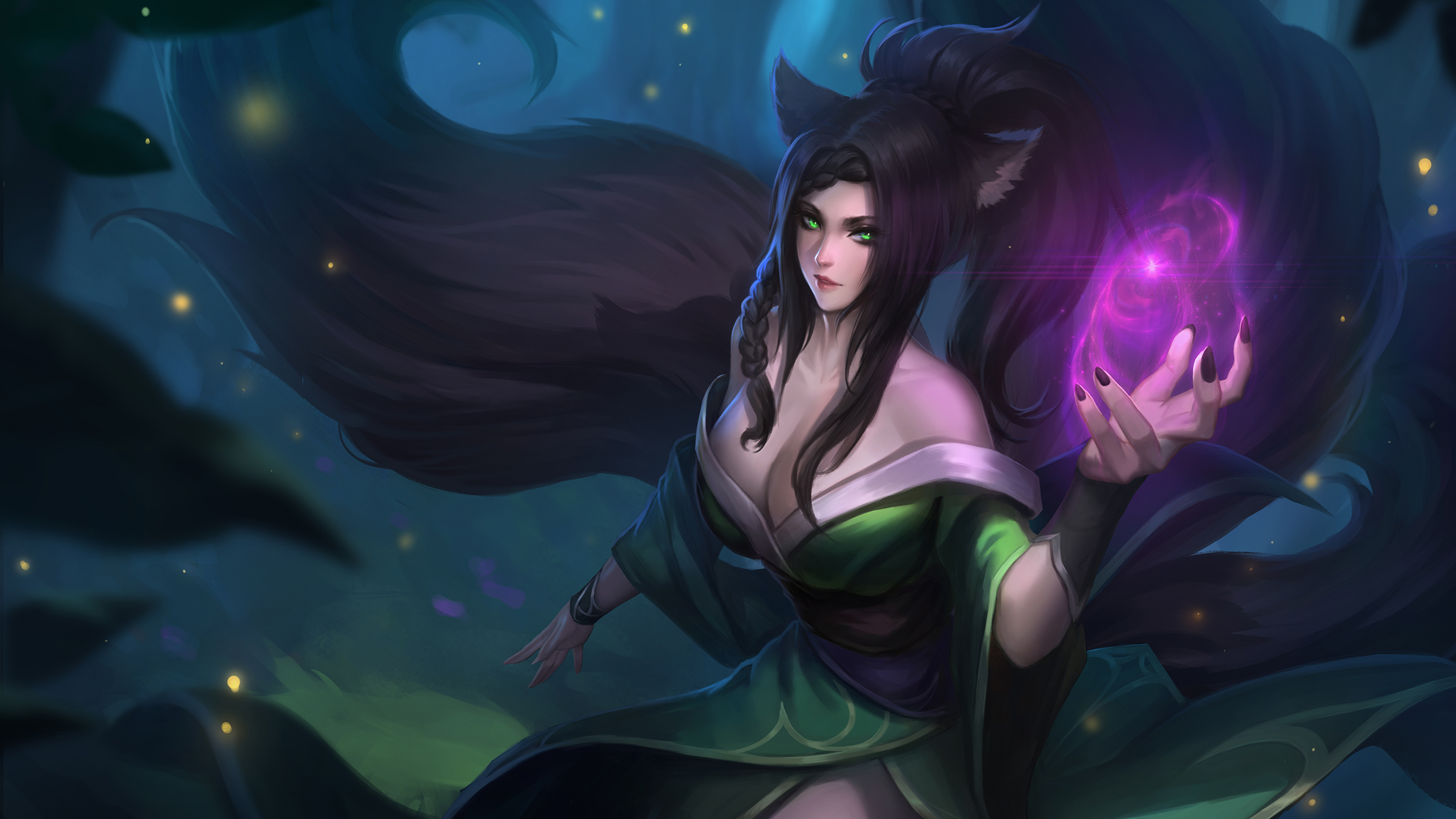 Ahri from League of Legends with magic HD Wallpaper