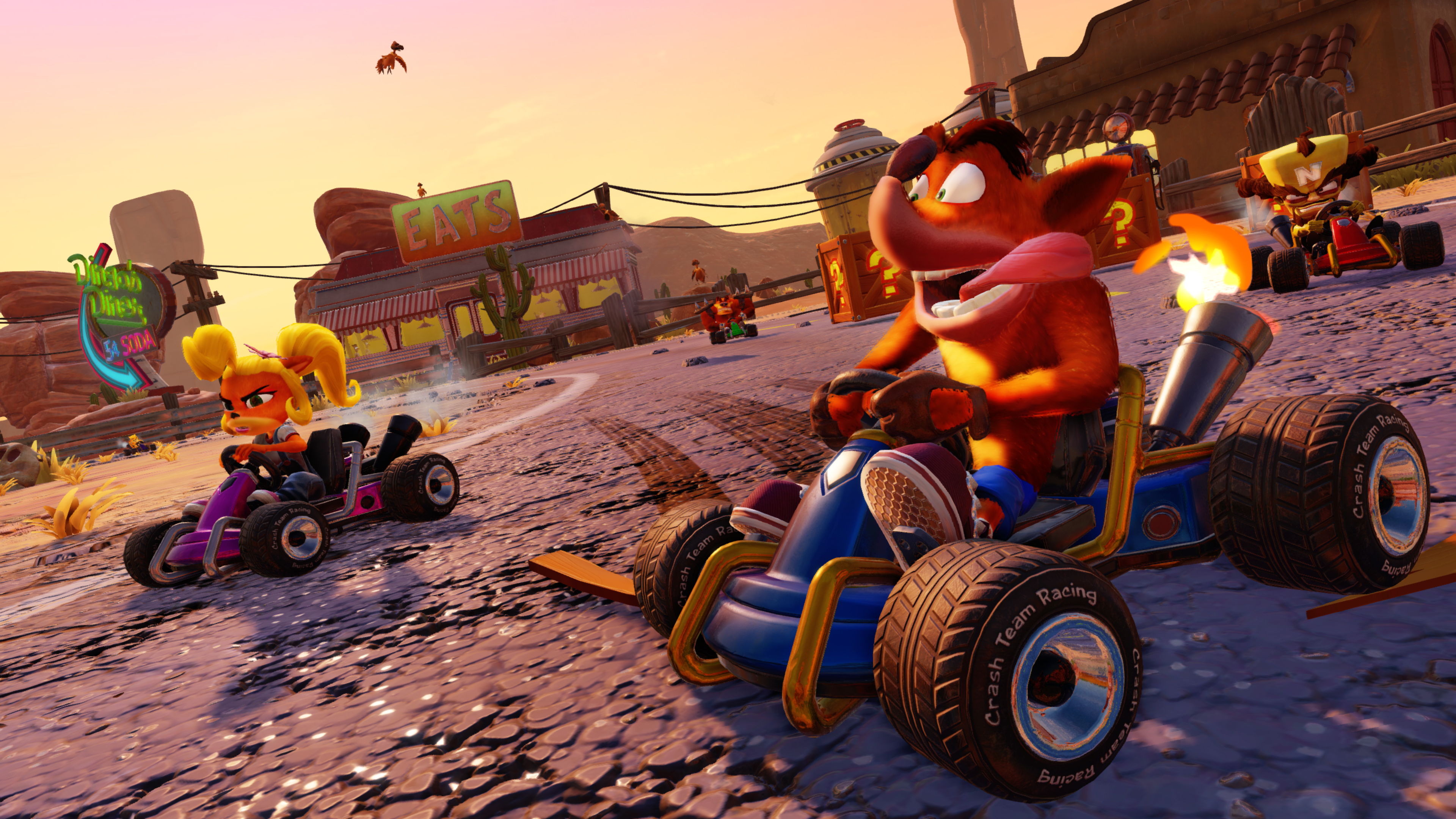 Crash Bandicoot and Coco racing karts HD Wallpaper