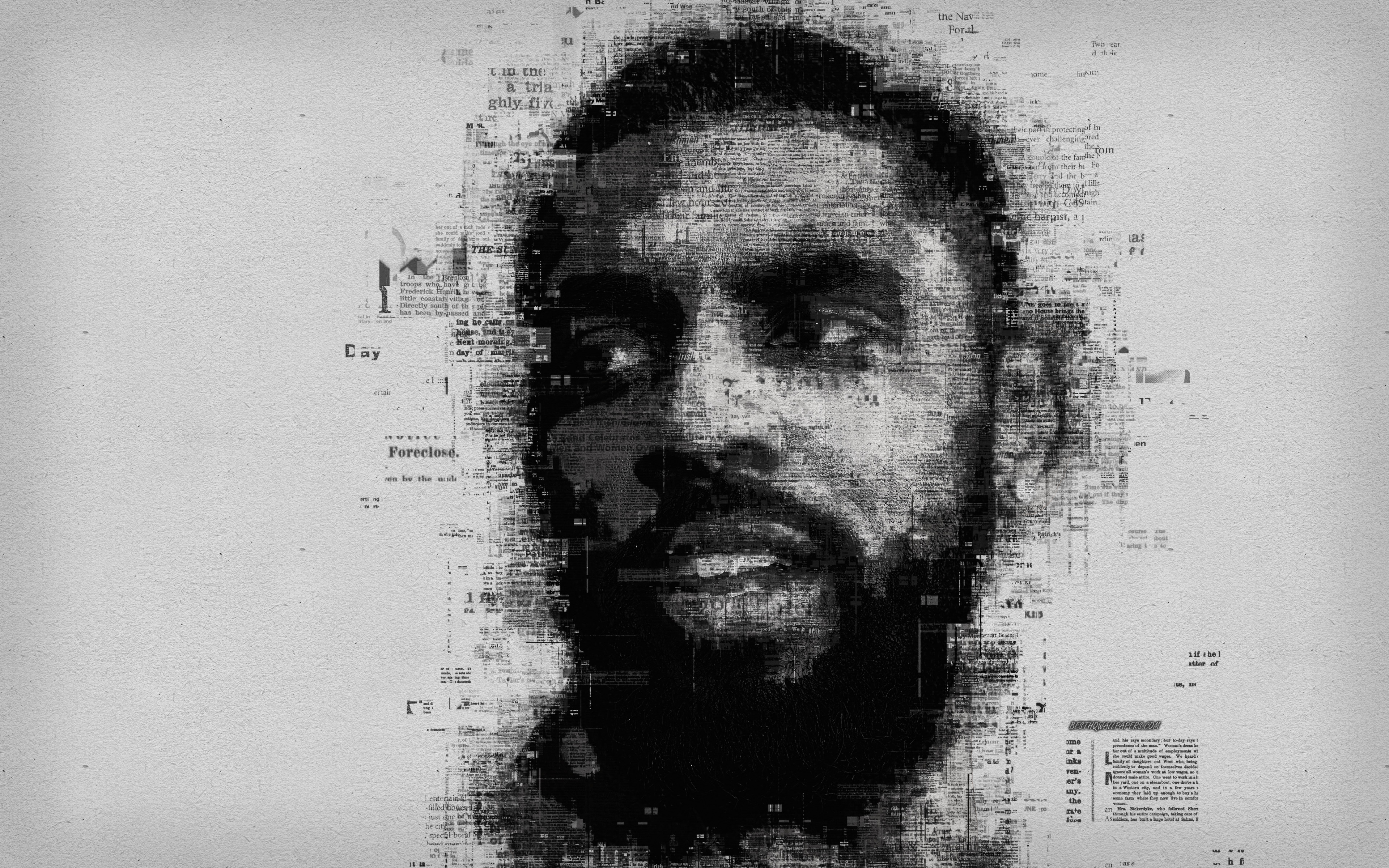 Kyrie Irving portrait made of newspaper clippings HD Wallpaper