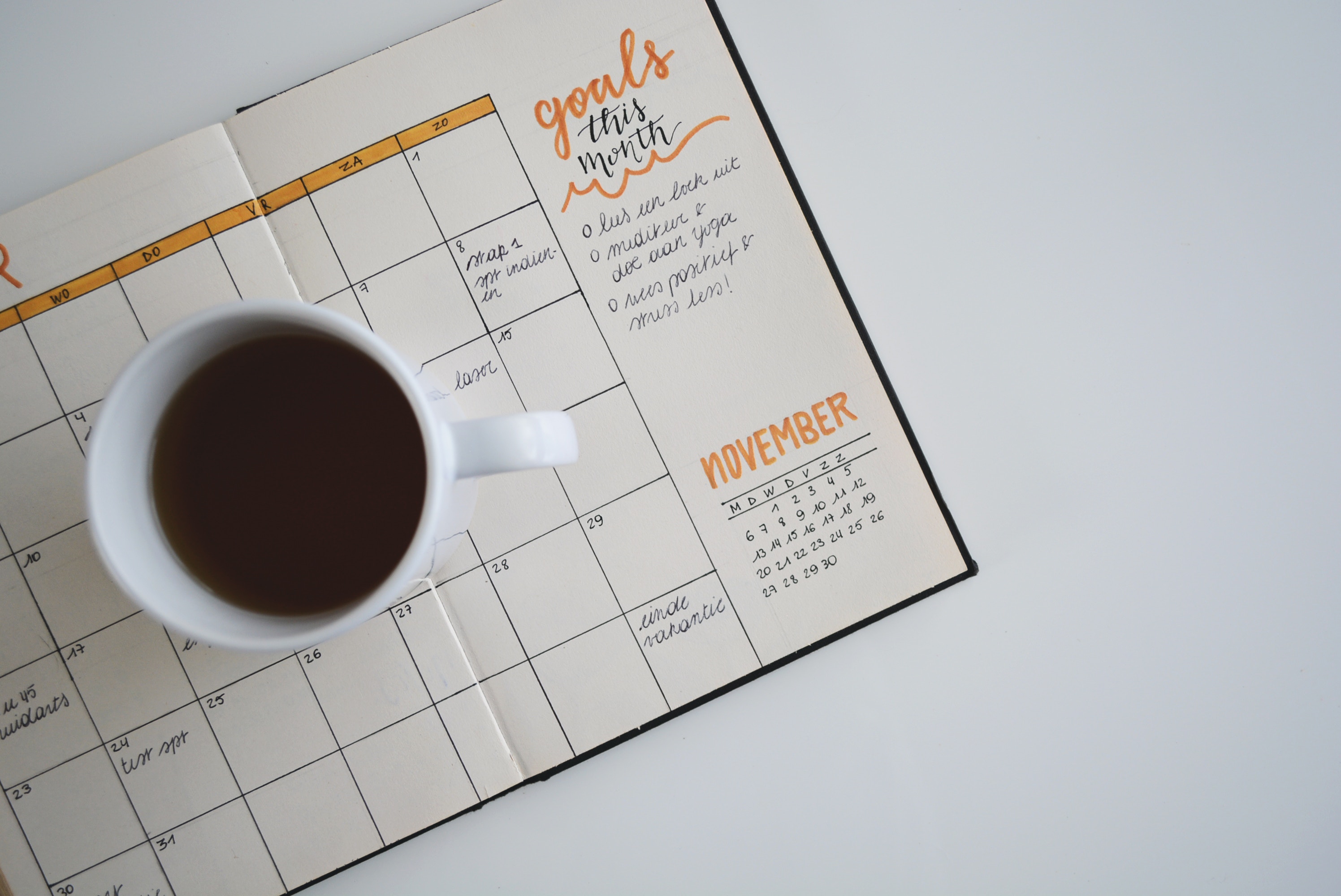 Bullet journal with November calendar and coffee HD Wallpaper