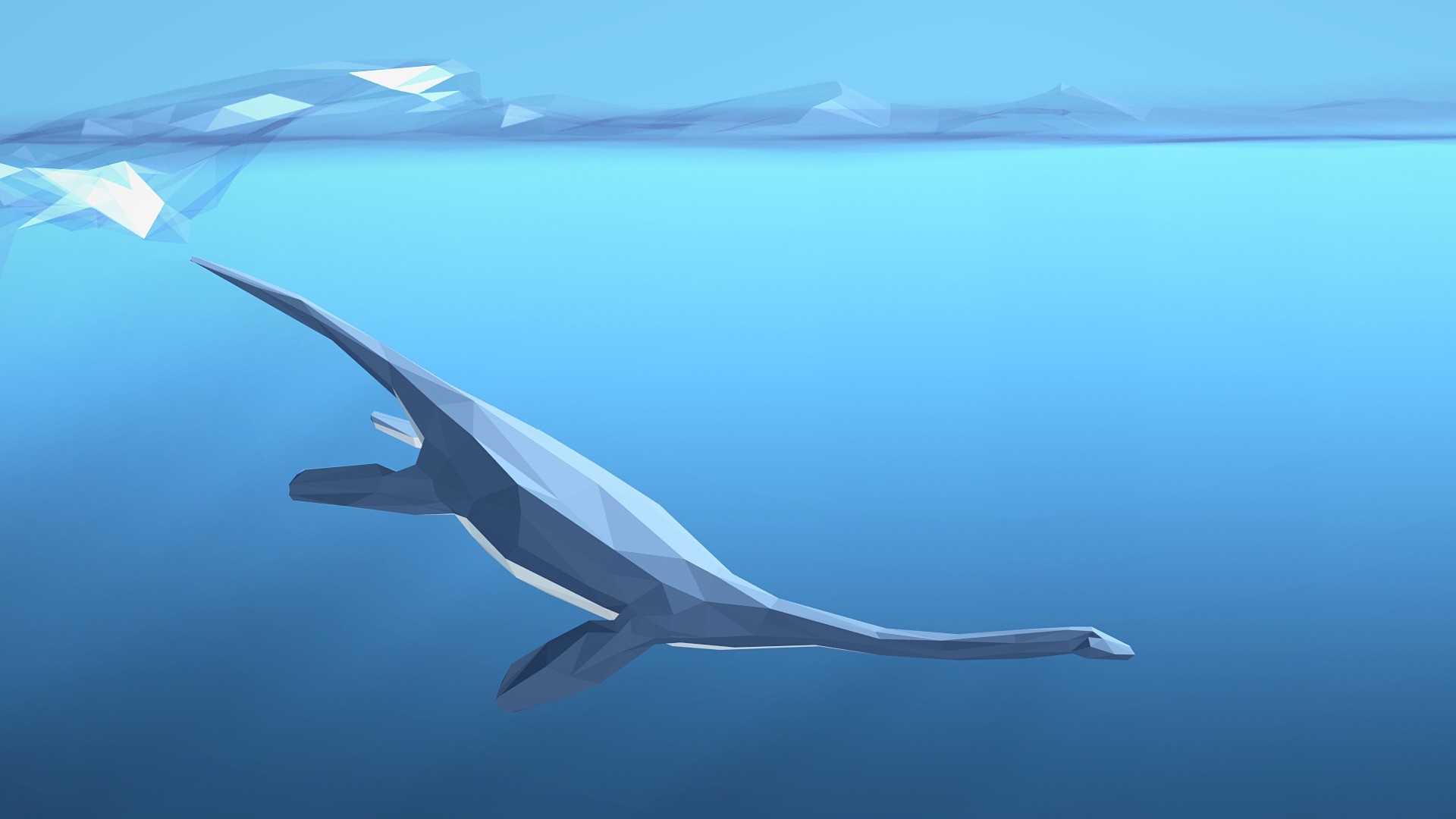 Low Poly Plesiosaur Swimming Underwater HD Wallpaper