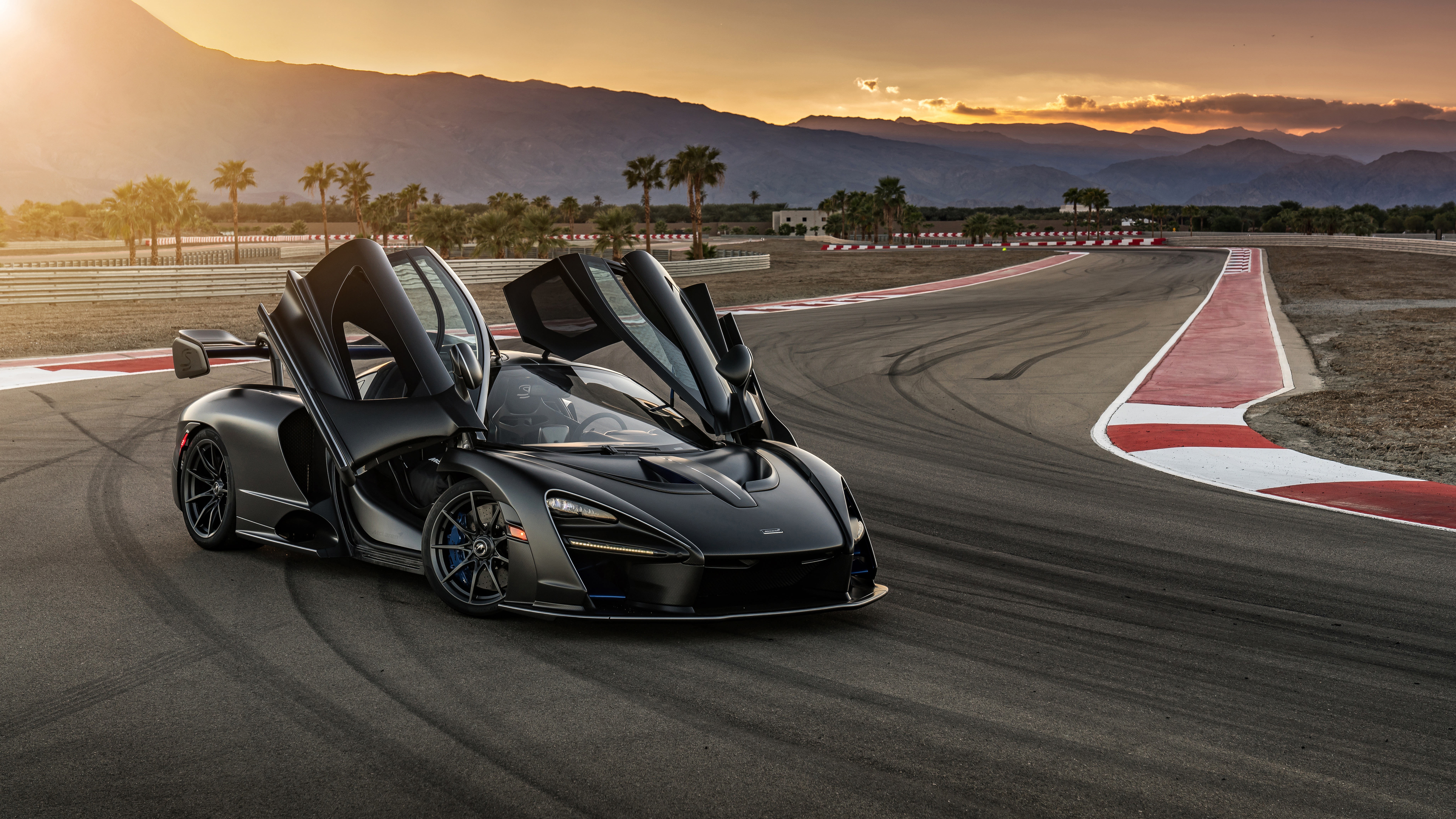 Black McLaren Senna with Open Doors on Race Track HD Wallpaper