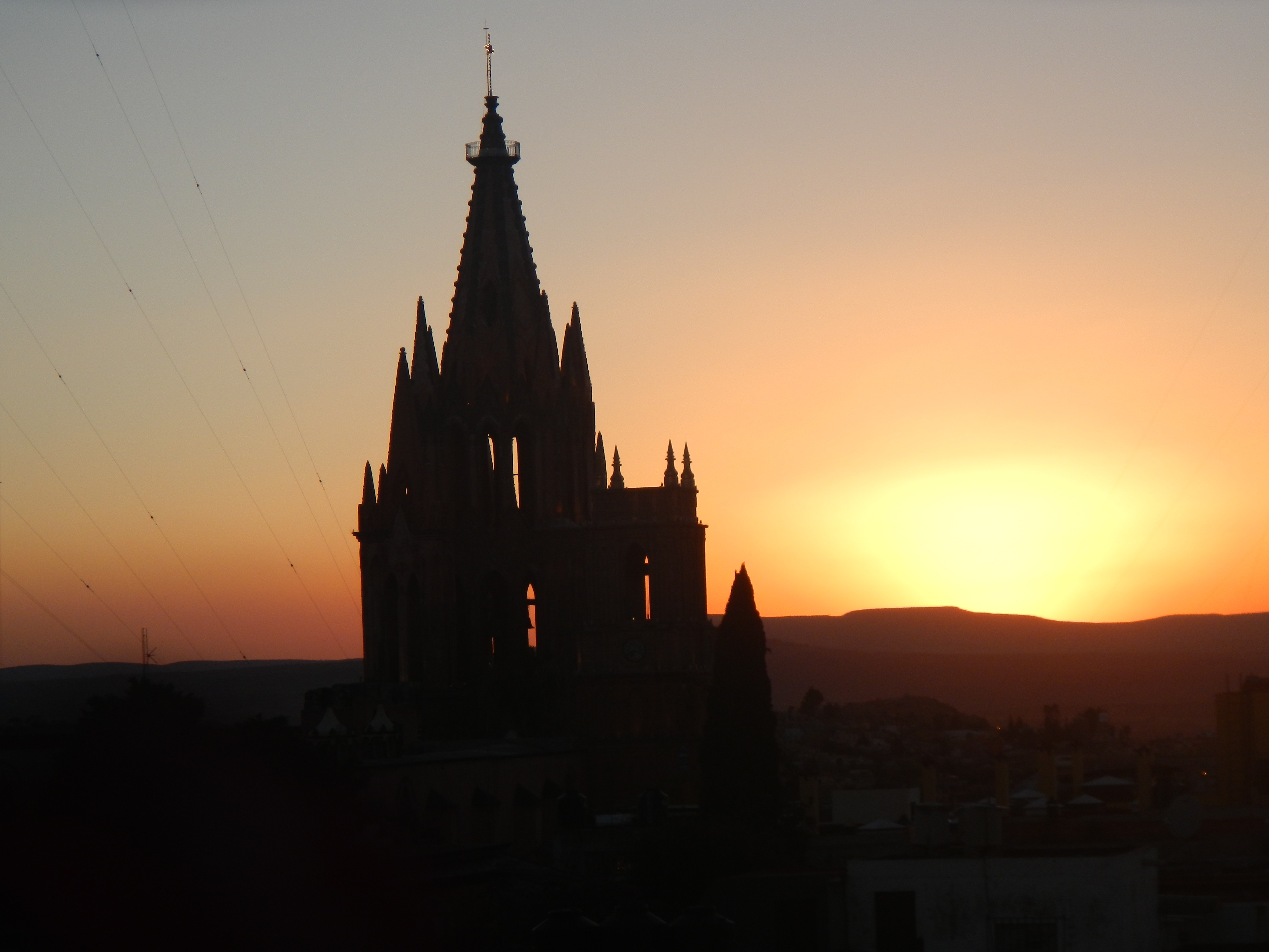 Church tower silhouette at sunset HD Wallpaper