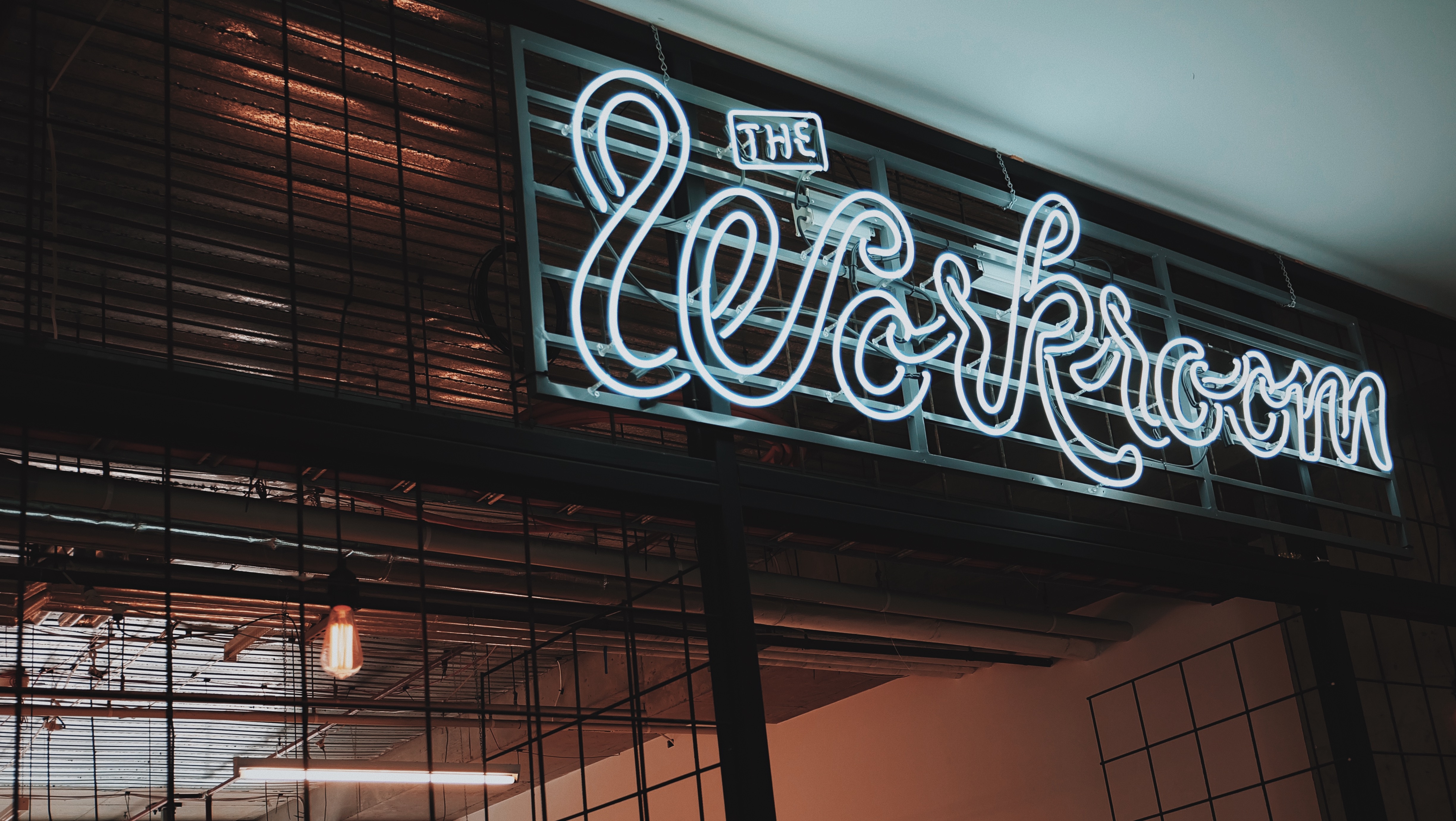 Neon sign for The Workroom HD Wallpaper