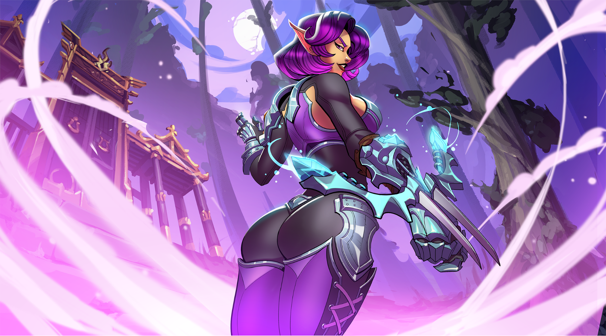 Skye from Paladins in a forest at night HD Wallpaper