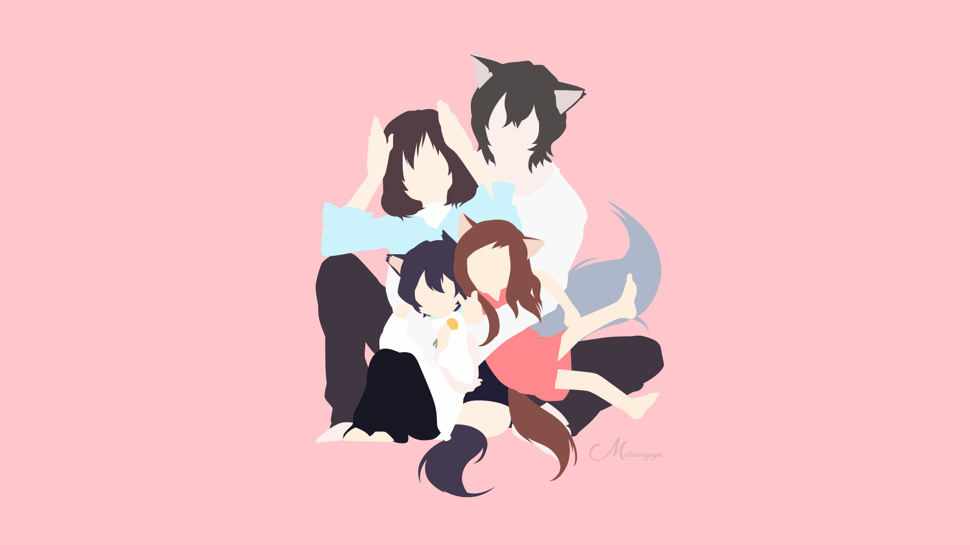 Wolf Children characters on pink background HD Wallpaper