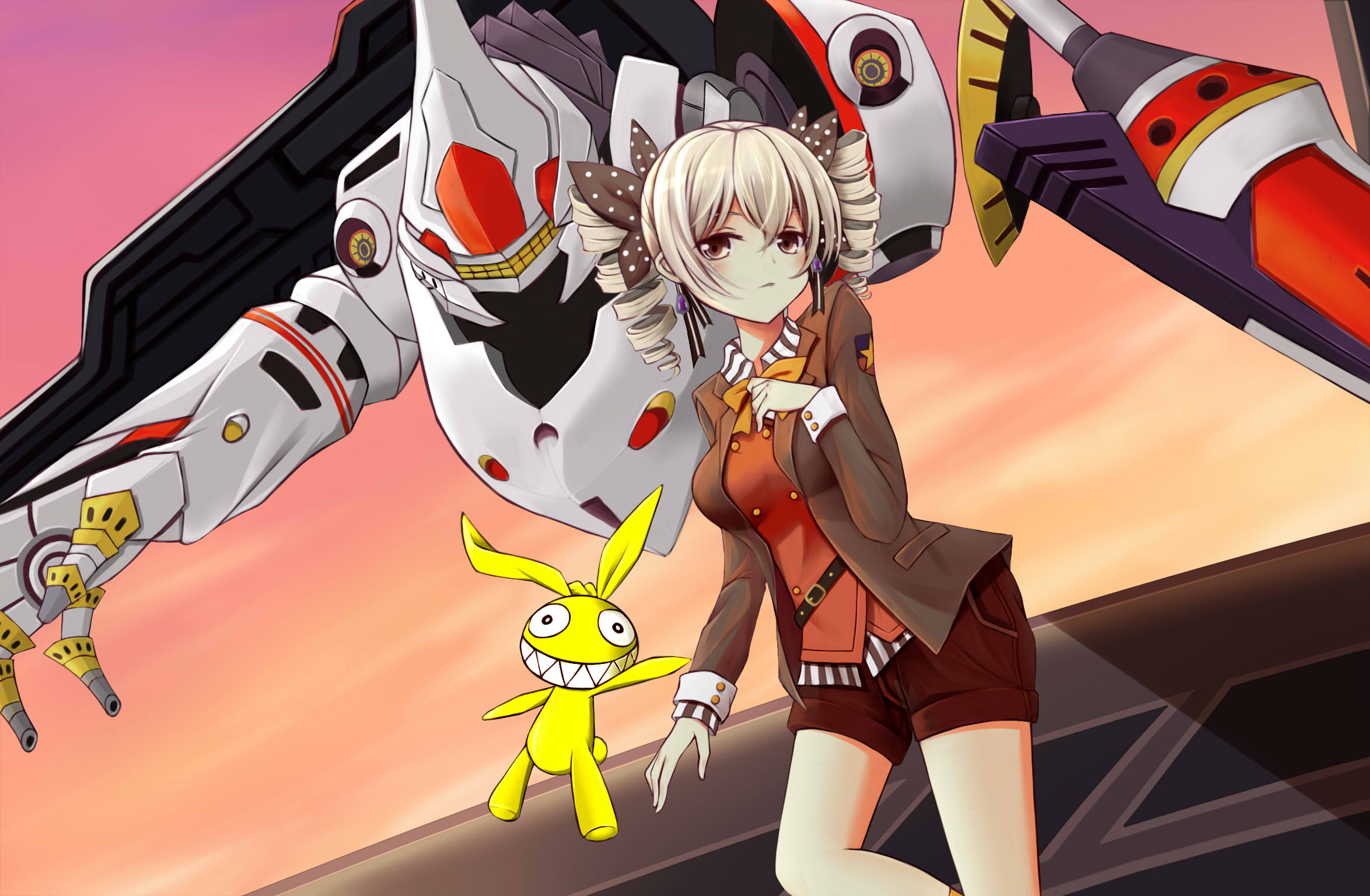 Bronya Zaychik with a robot and a yellow creature HD Wallpaper