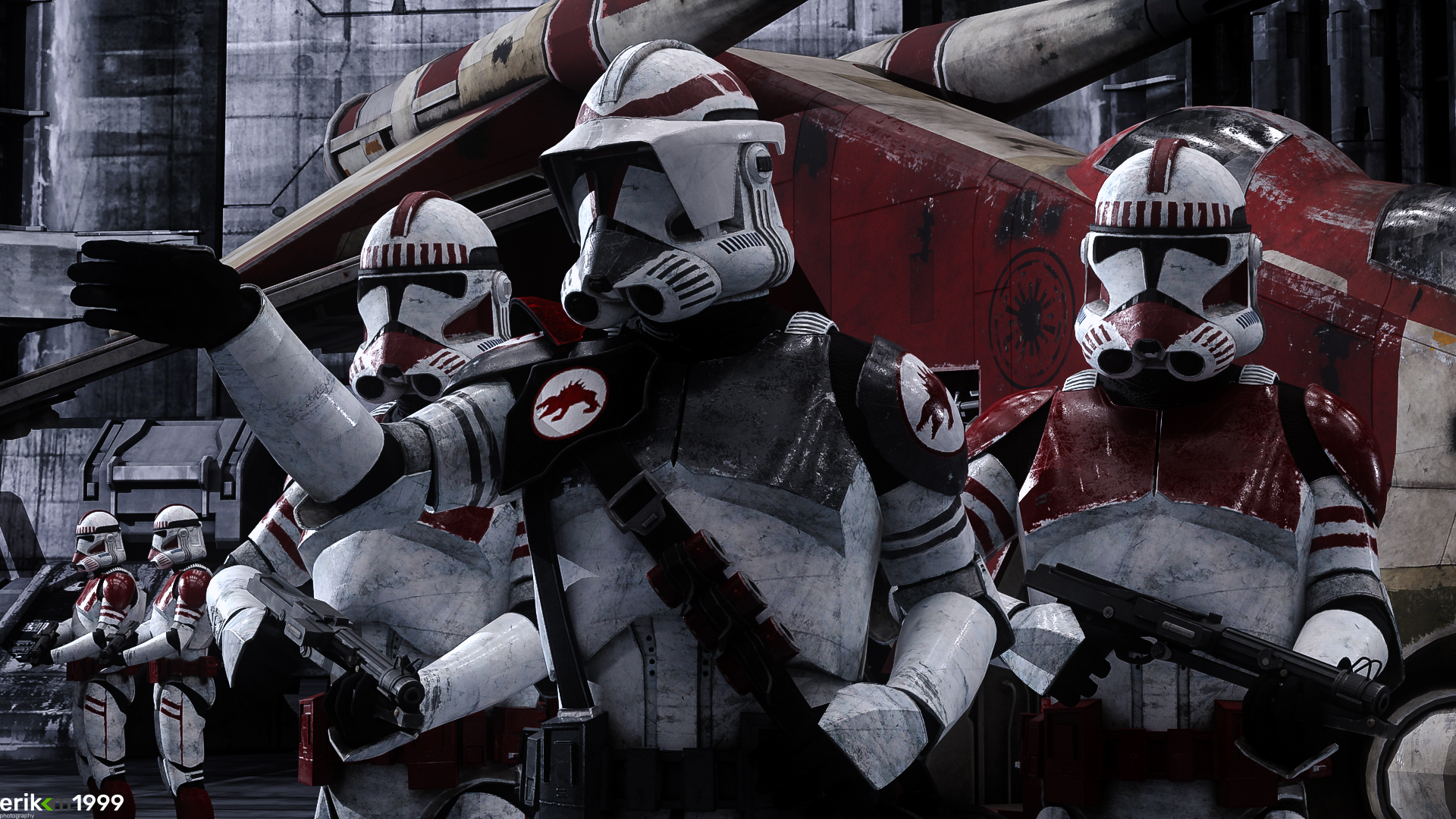 Star Wars Clone Troopers with Republic Gunship HD Wallpaper