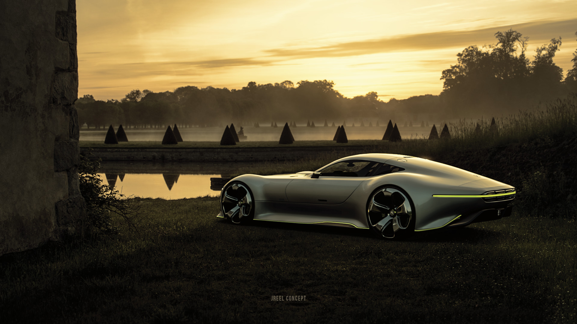 Mercedes-Benz AMG Vision Gran Turismo concept car at sunrise HD Wallpaper