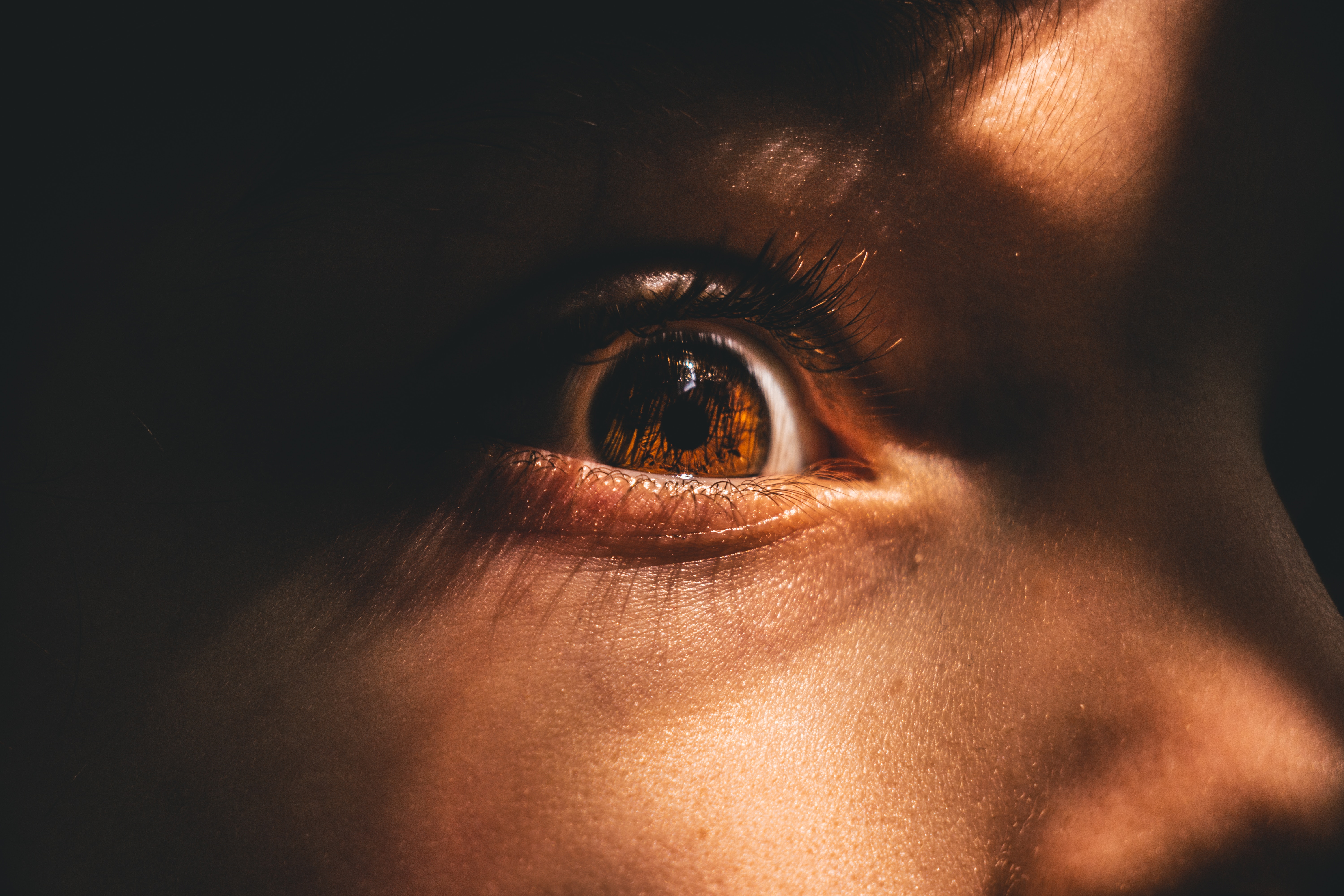 Close-up of a child's eye with sunlight and shadow HD Wallpaper