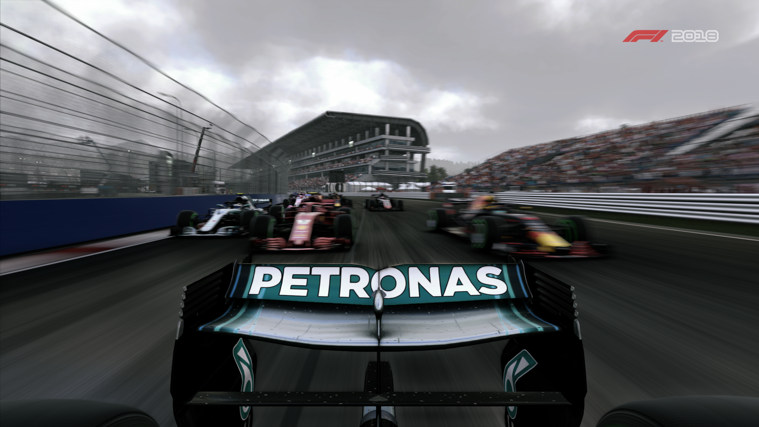Formula 1 2018 race with Mercedes Petronas cars HD Wallpaper