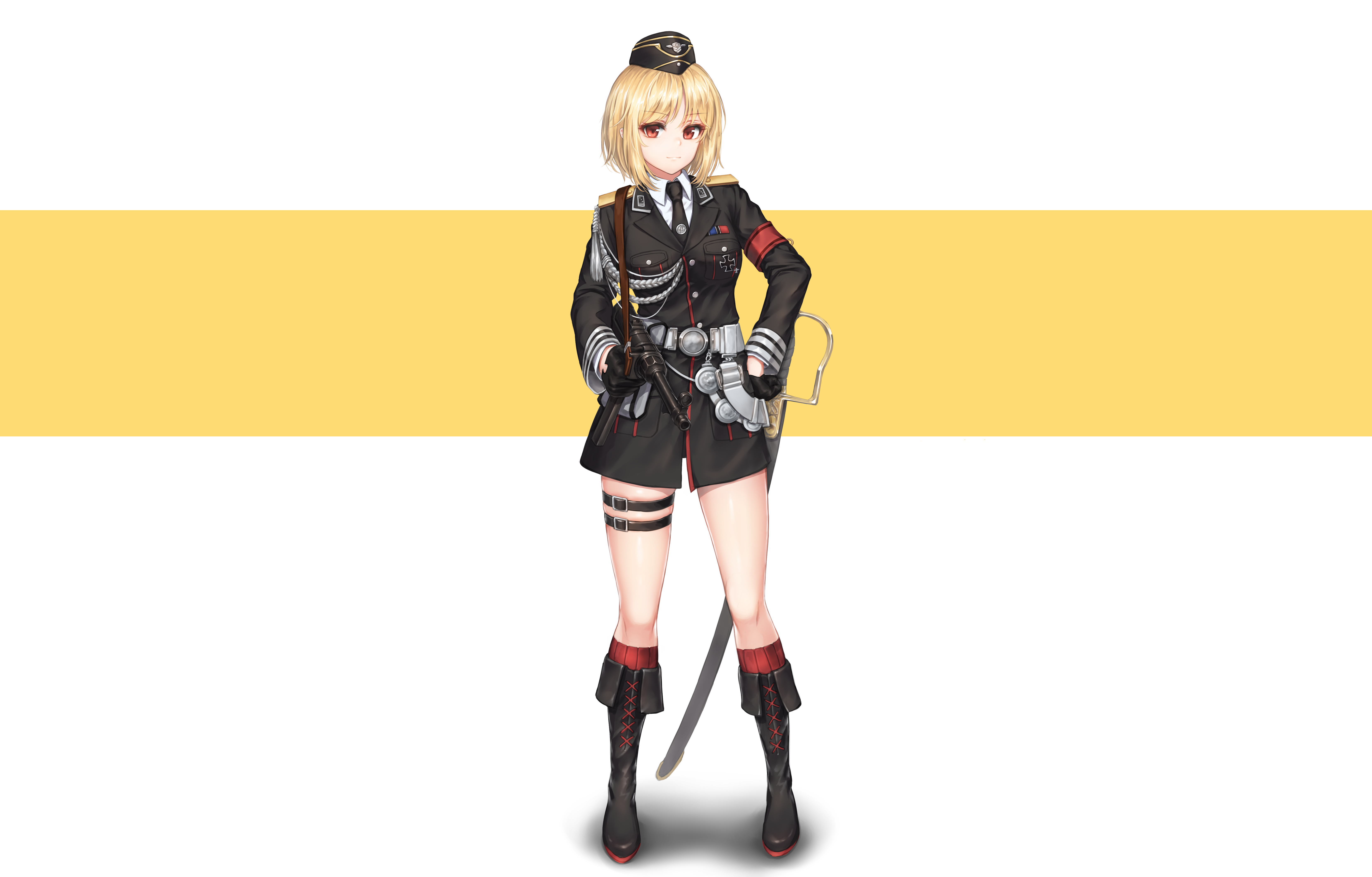 Anime girl in military uniform with MP40 HD Wallpaper