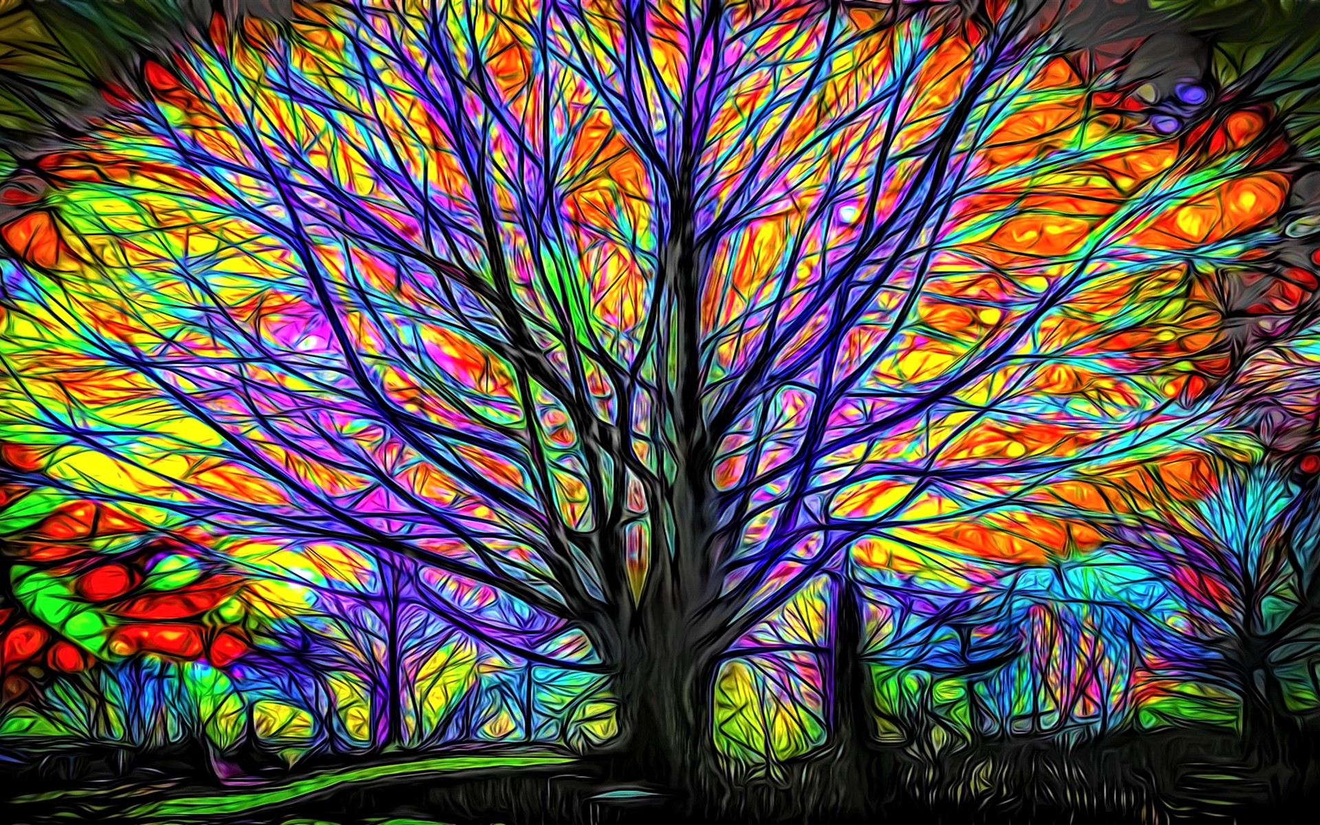 Artistic tree with colorful branches HD Wallpaper