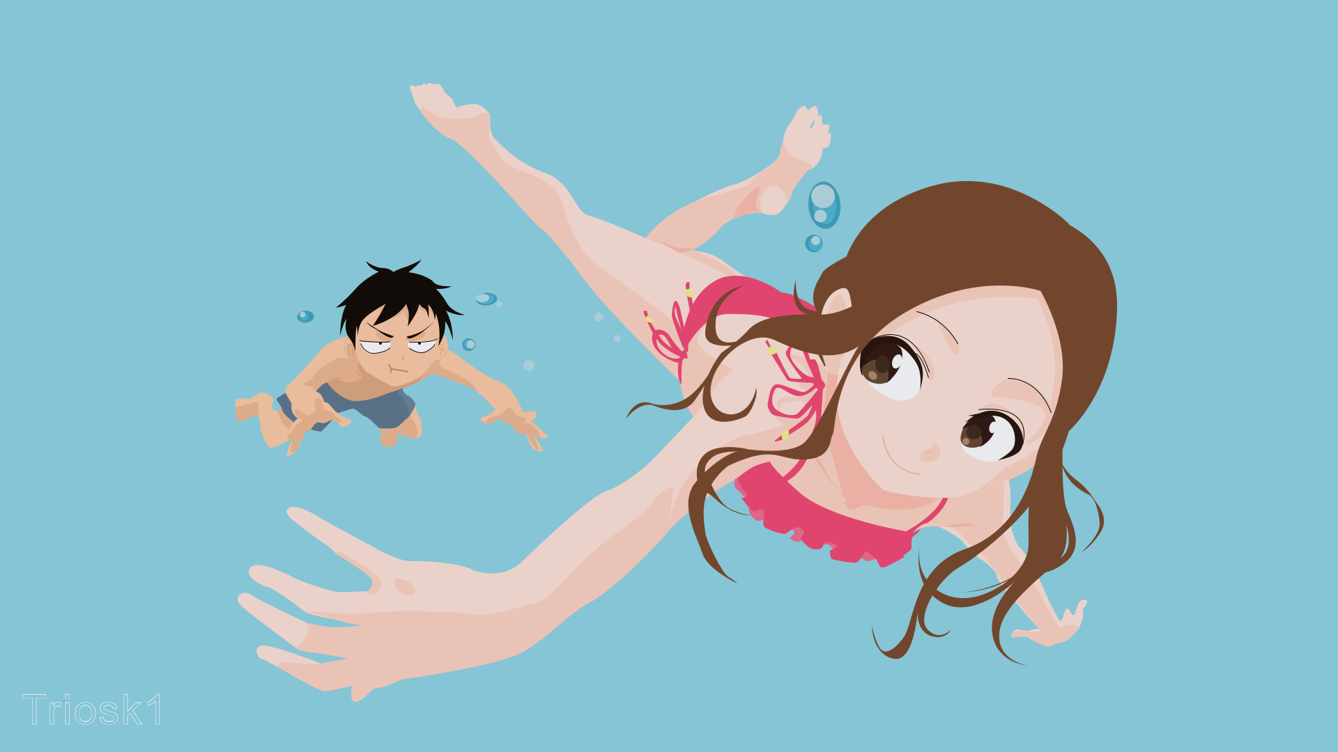 Takagi and Nishikata from Karakai Jouzu no Takagi-san swimming HD Wallpaper