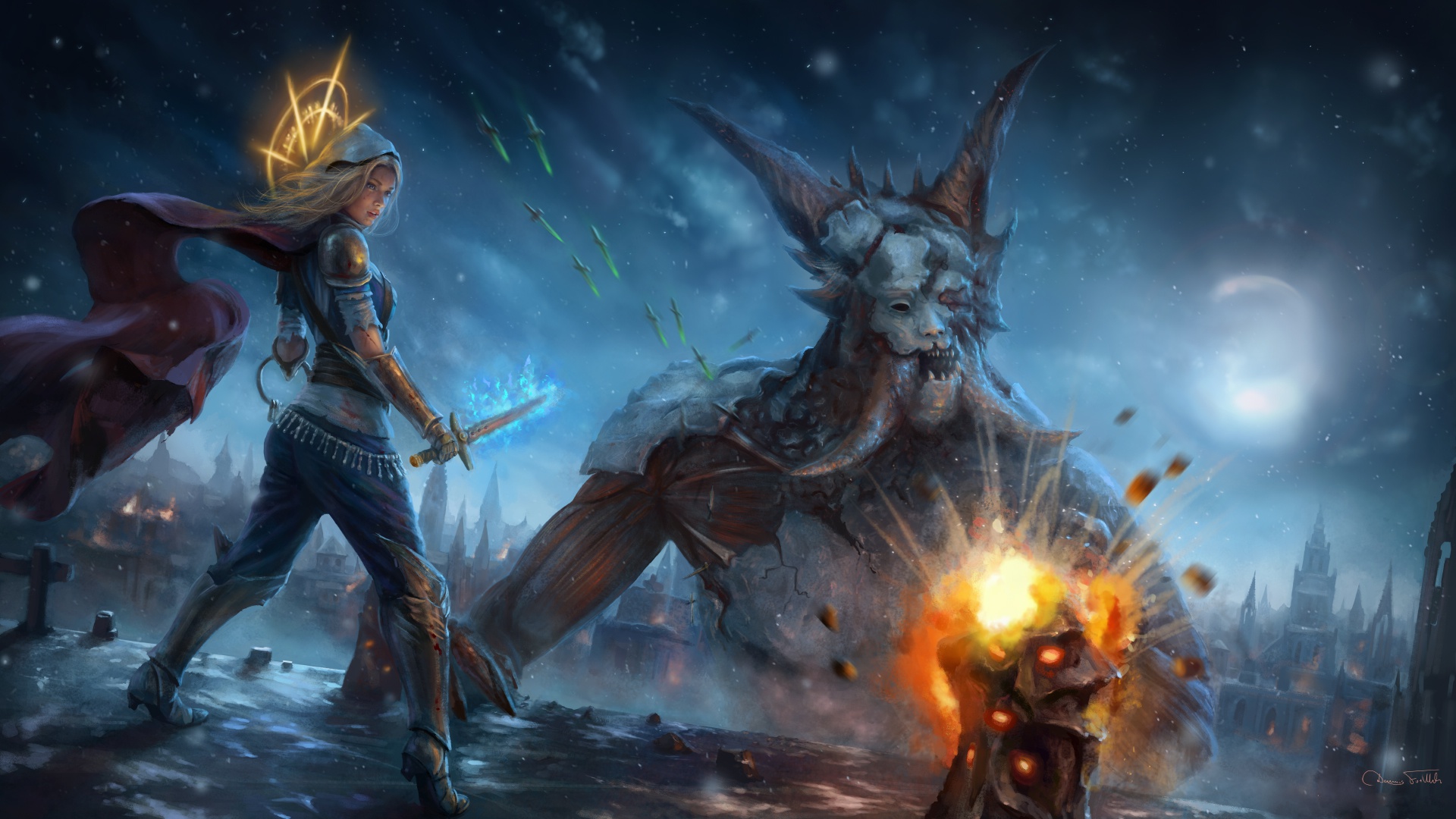 Woman warrior fighting a demon in Path of Exile HD Wallpaper