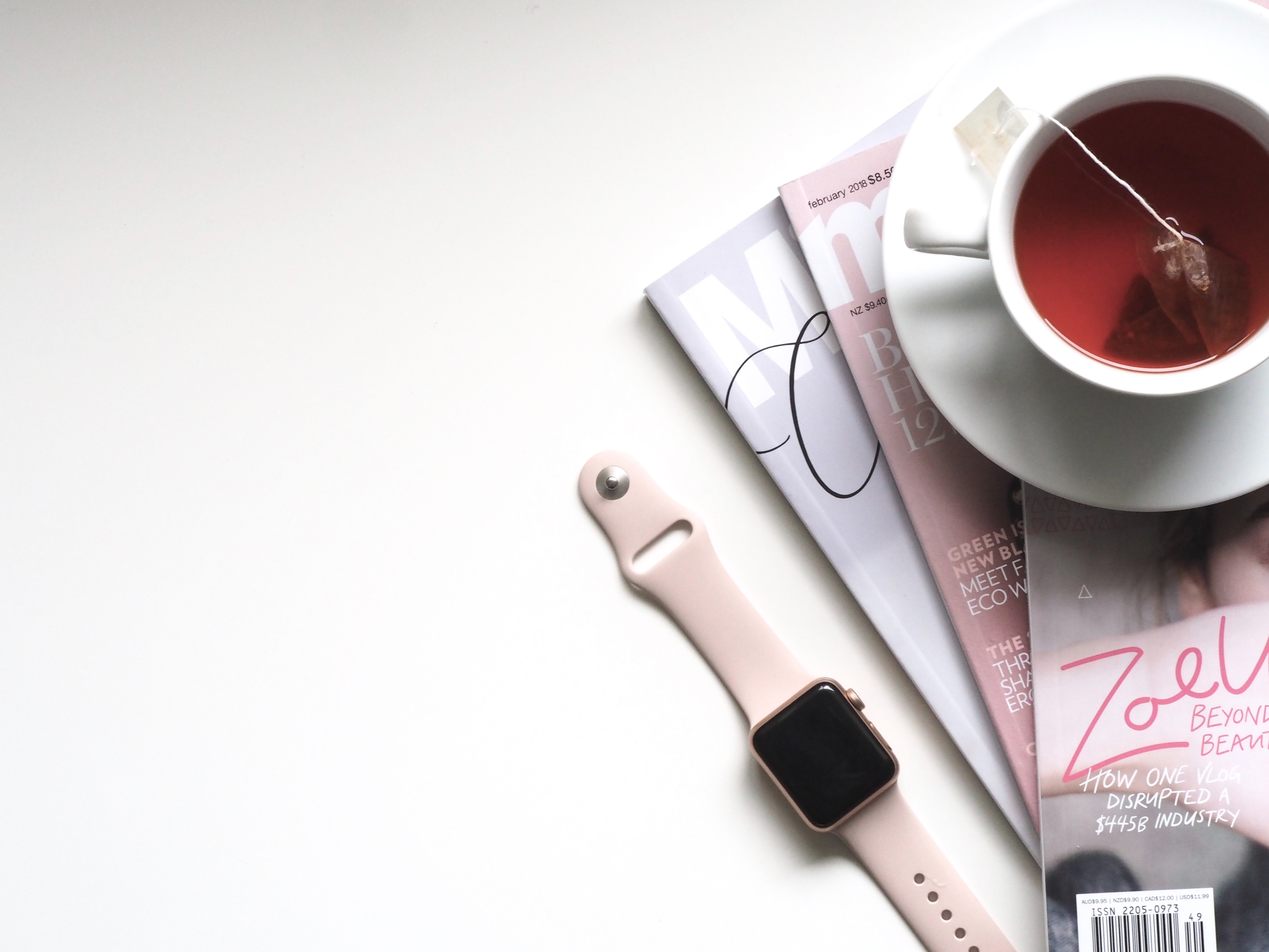 Apple Watch and Tea on Magazines HD Wallpaper