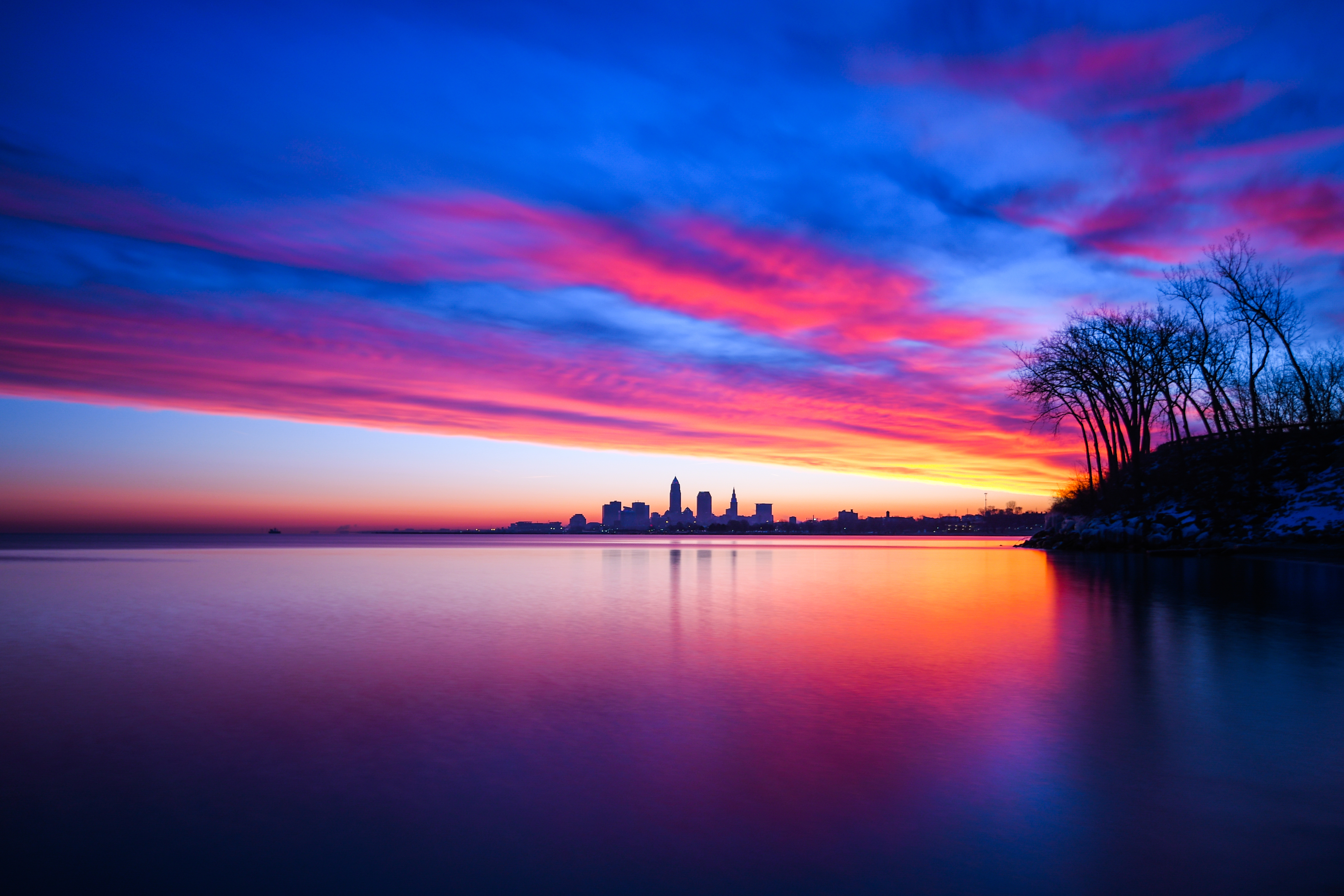 Cleveland Skyline at Vibrant 4K Twilight Sunset HD Wallpaper