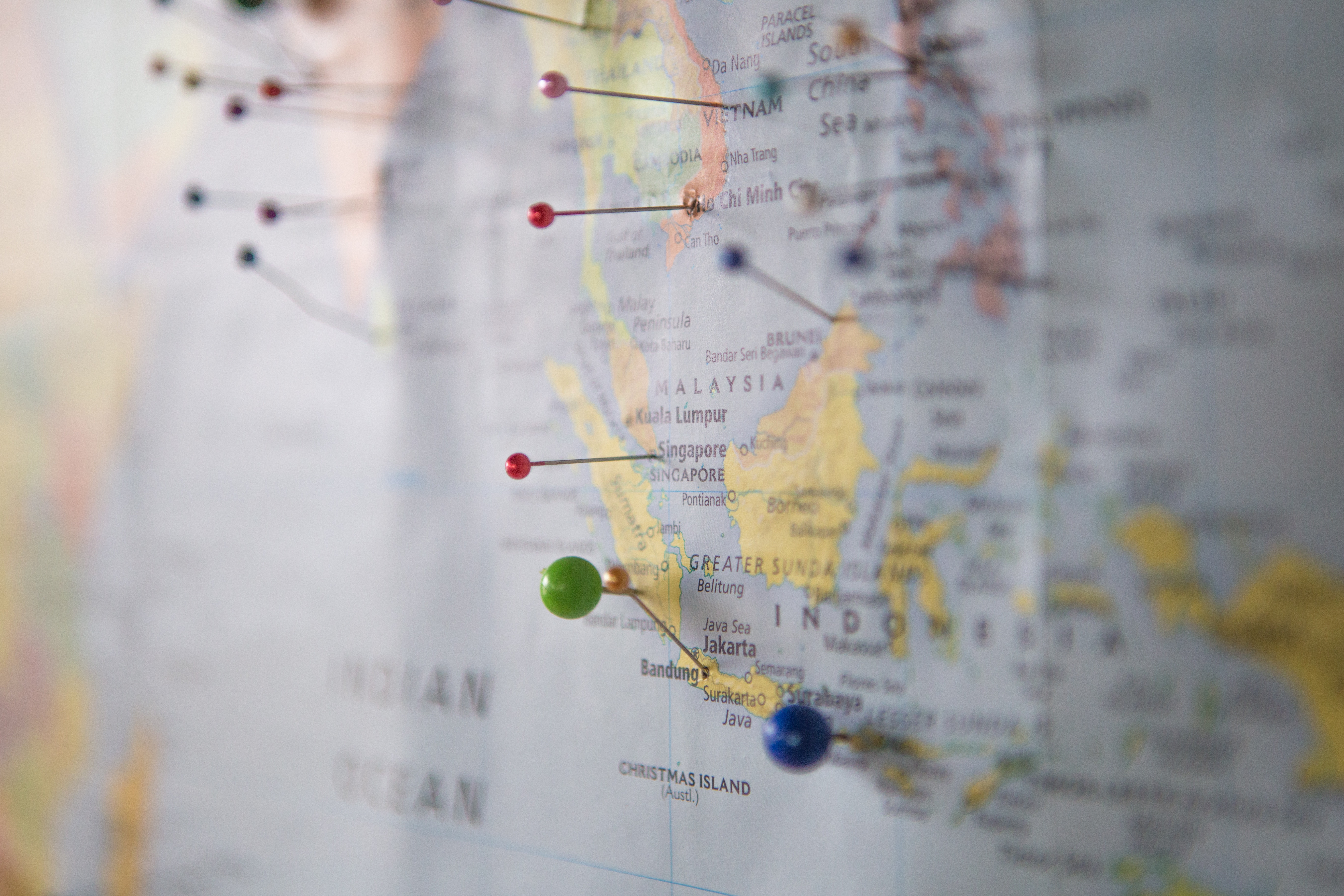 Pins on a map of Southeast Asia HD Wallpaper