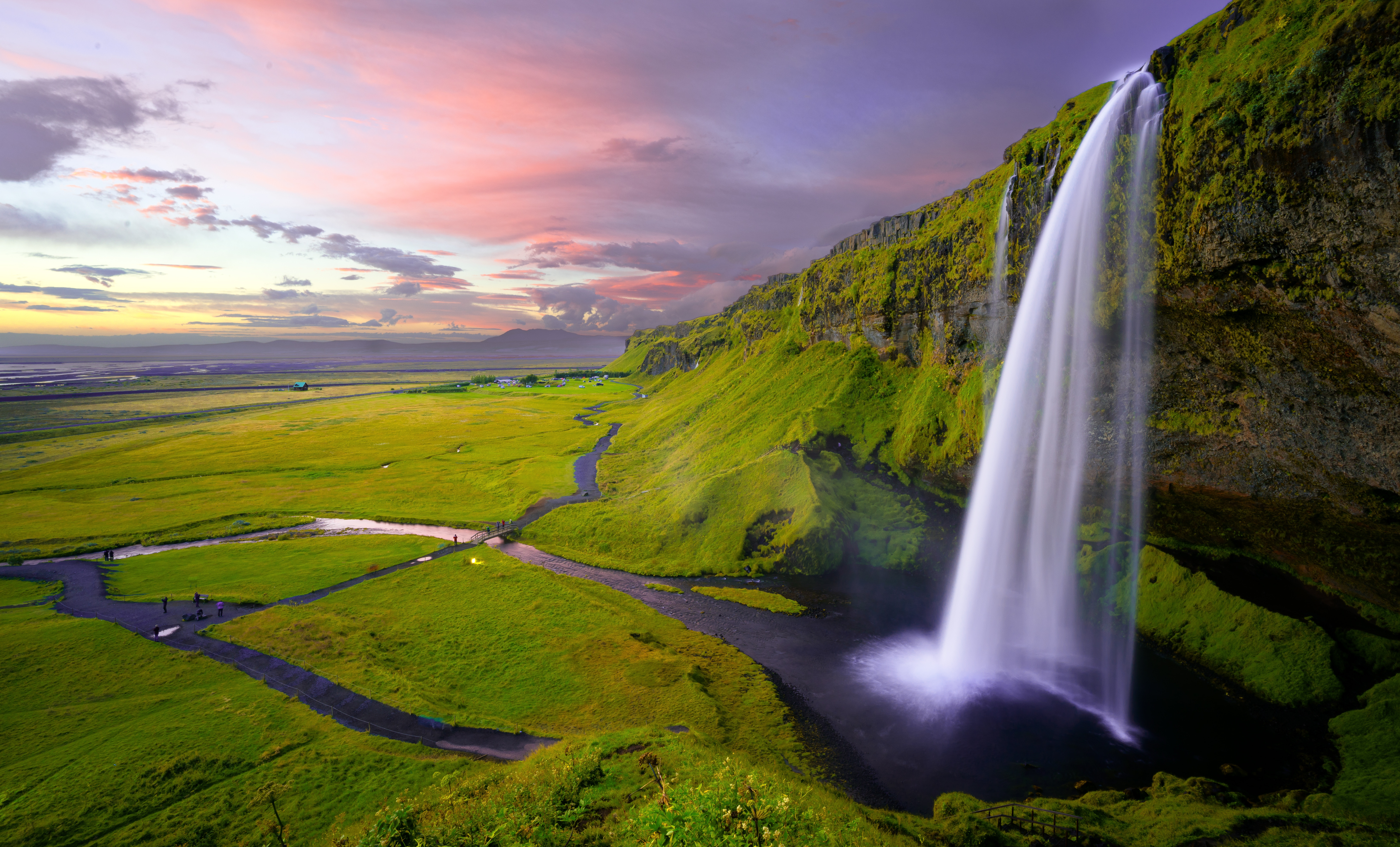 Seljalandsfoss waterfall in Iceland at sunset HD Wallpaper