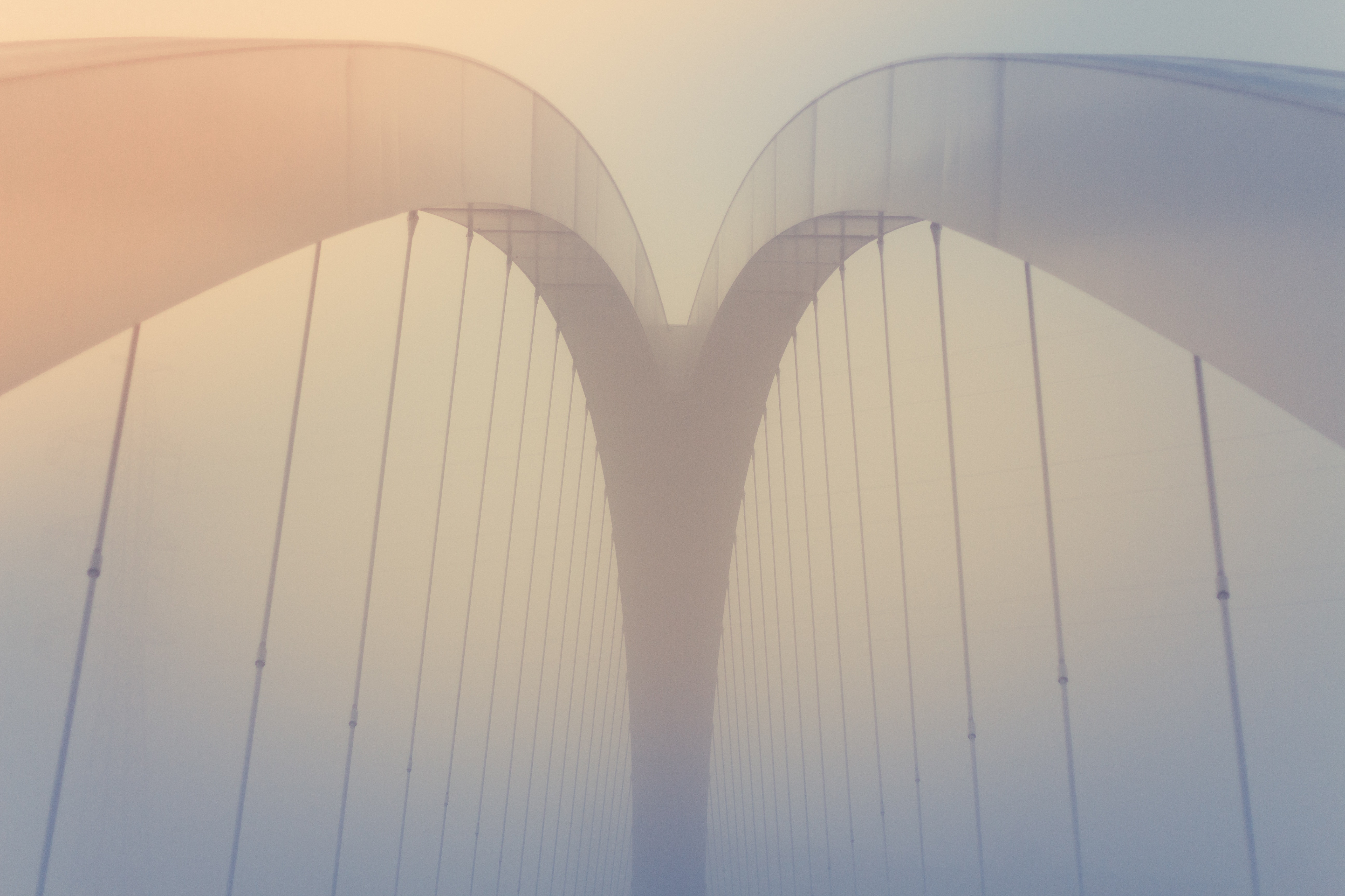 Bridge arches in fog in Helsinki, Finland HD Wallpaper