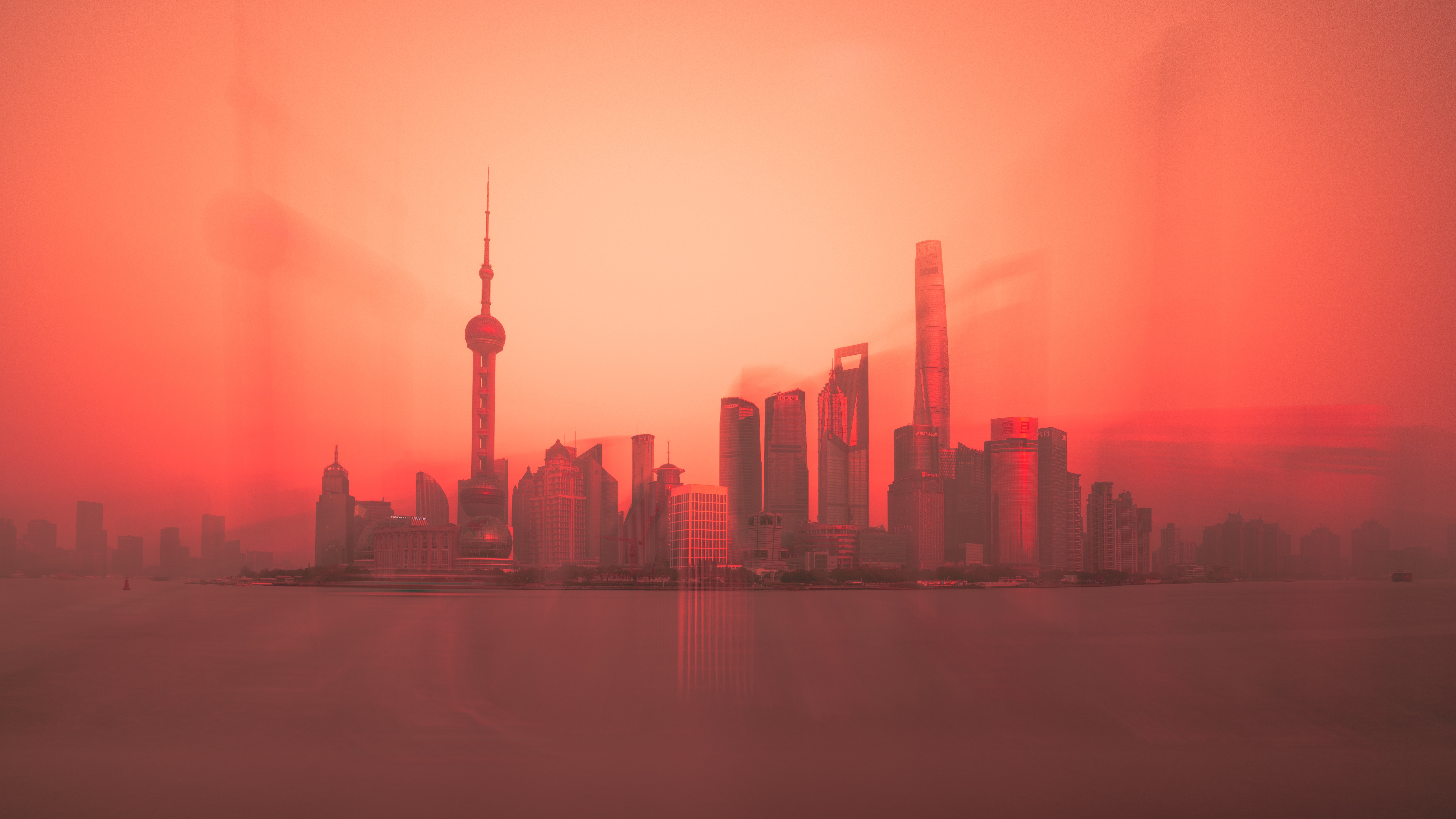 Shanghai Lujiazui skyline at sunset HD Wallpaper