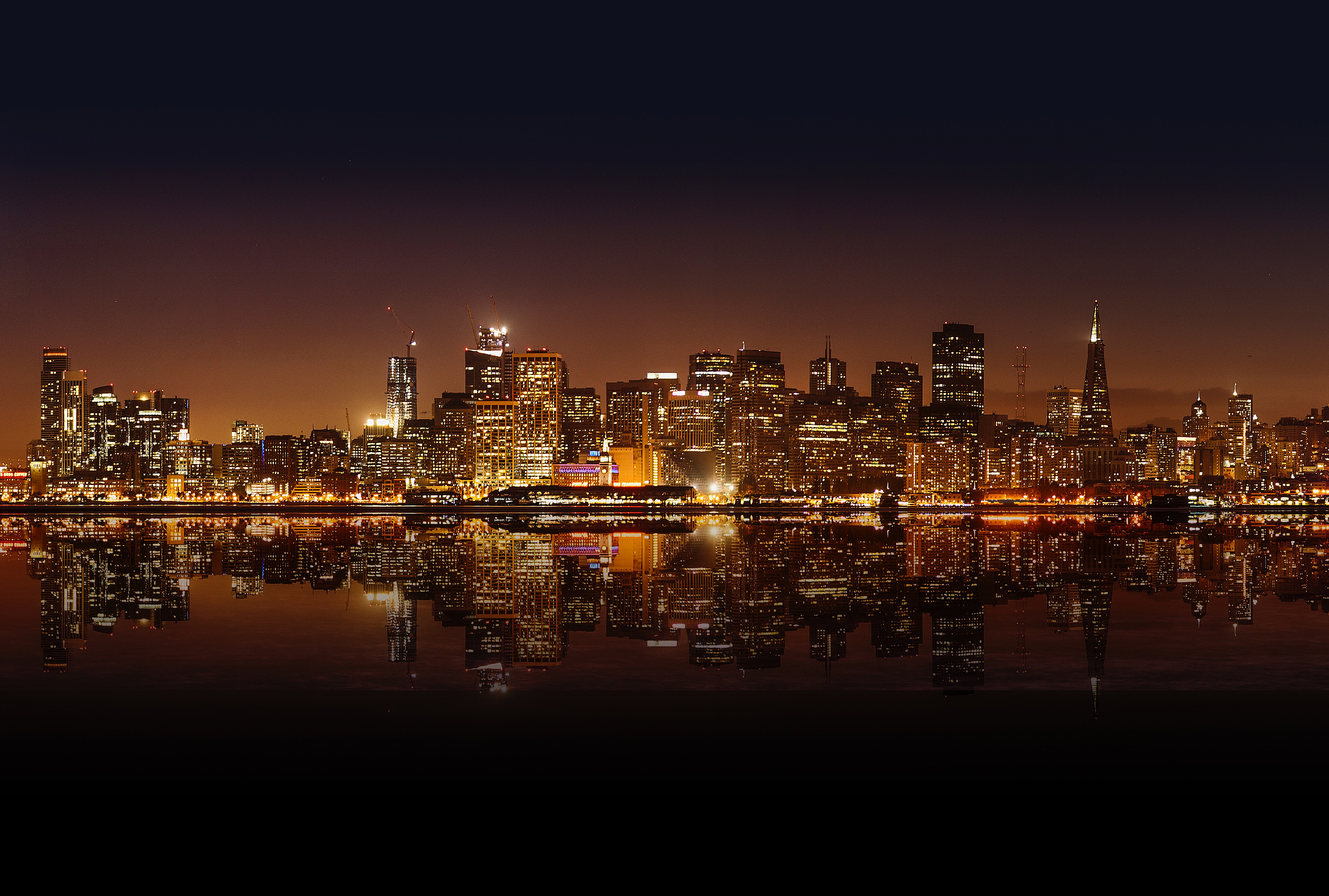San Francisco skyline at night with reflections HD Wallpaper