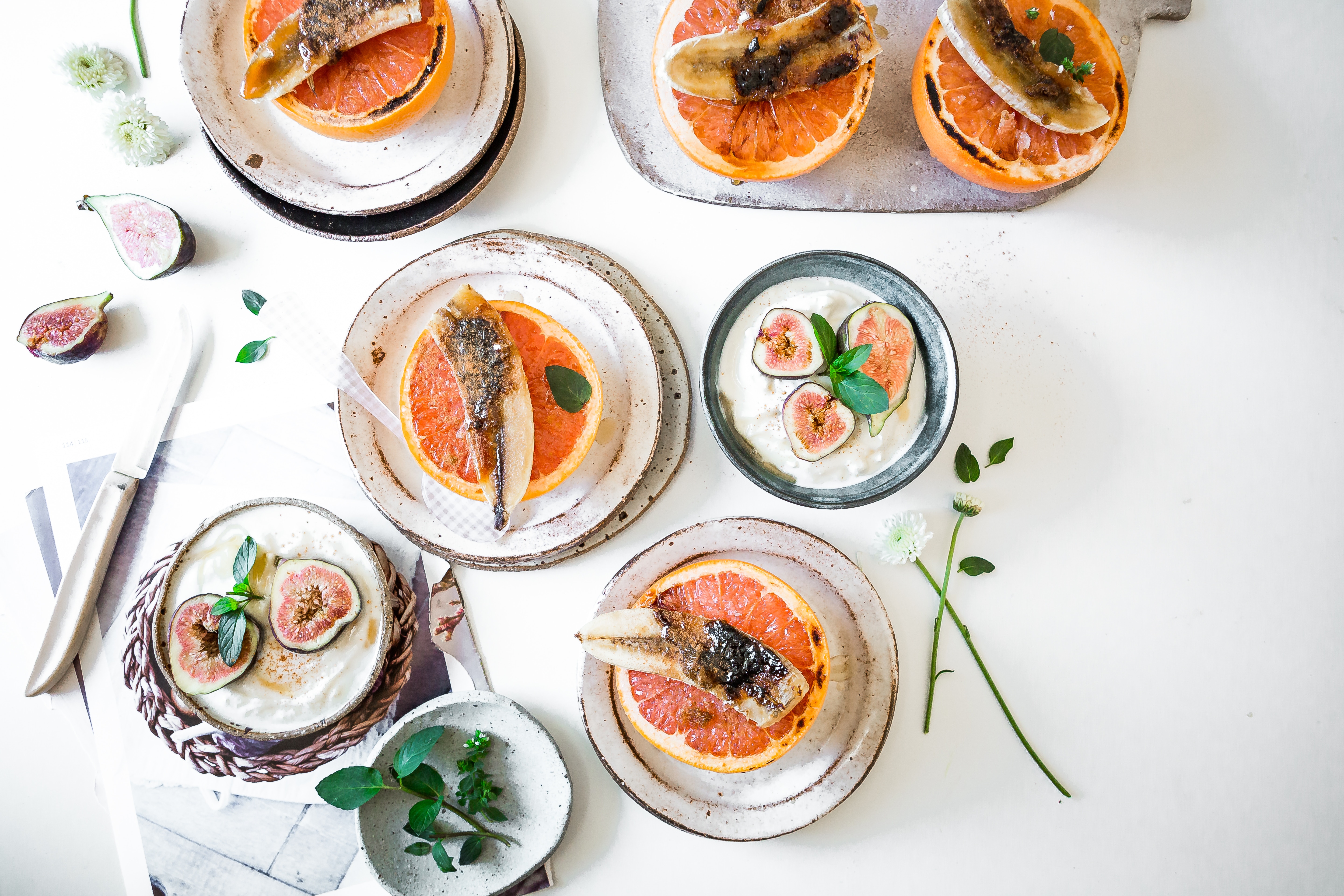 Grapefruit, Banana, and Fig Breakfast with Yogurt HD Wallpaper