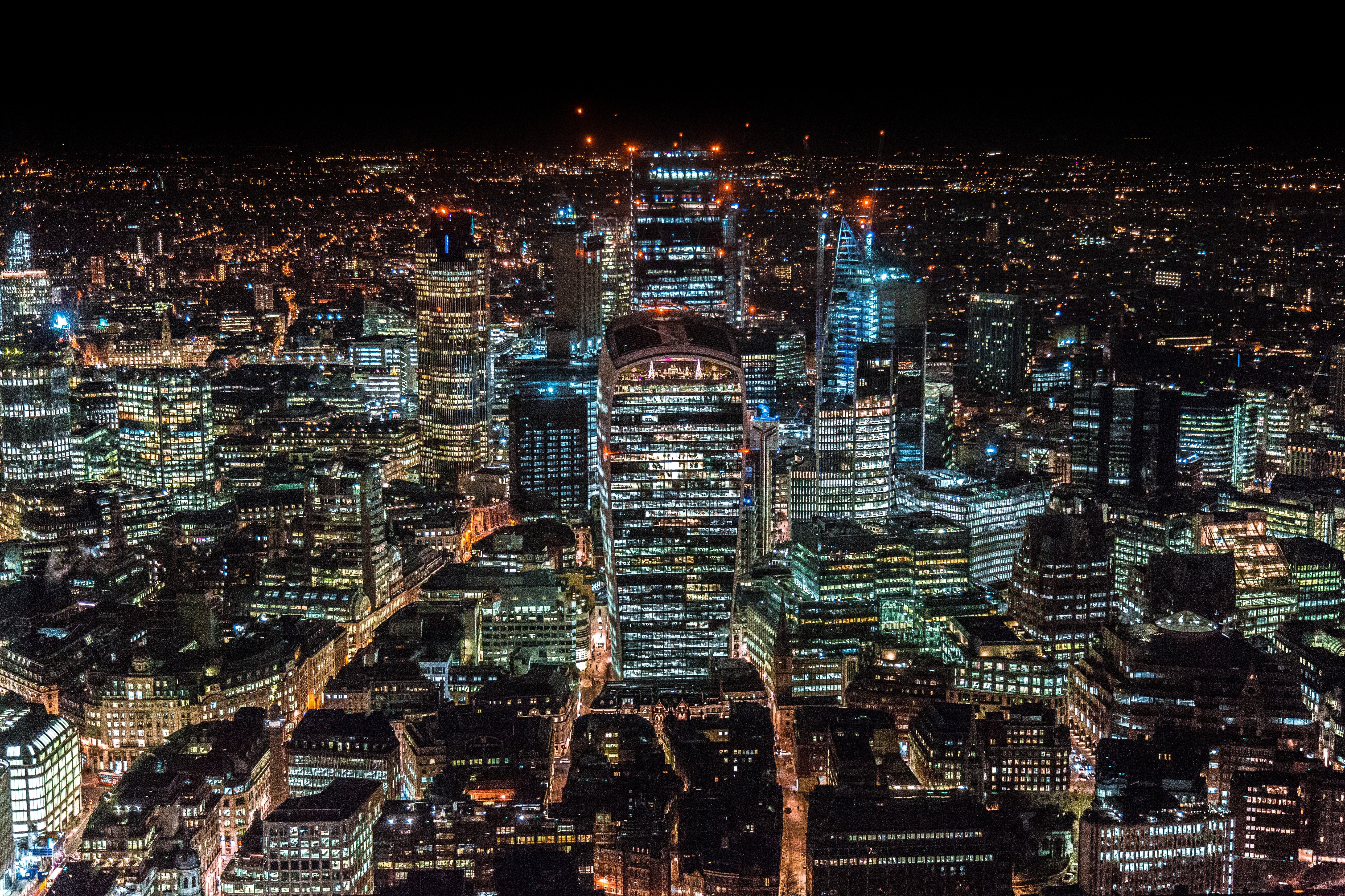 London cityscape at night with illuminated skyscrapers HD Wallpaper