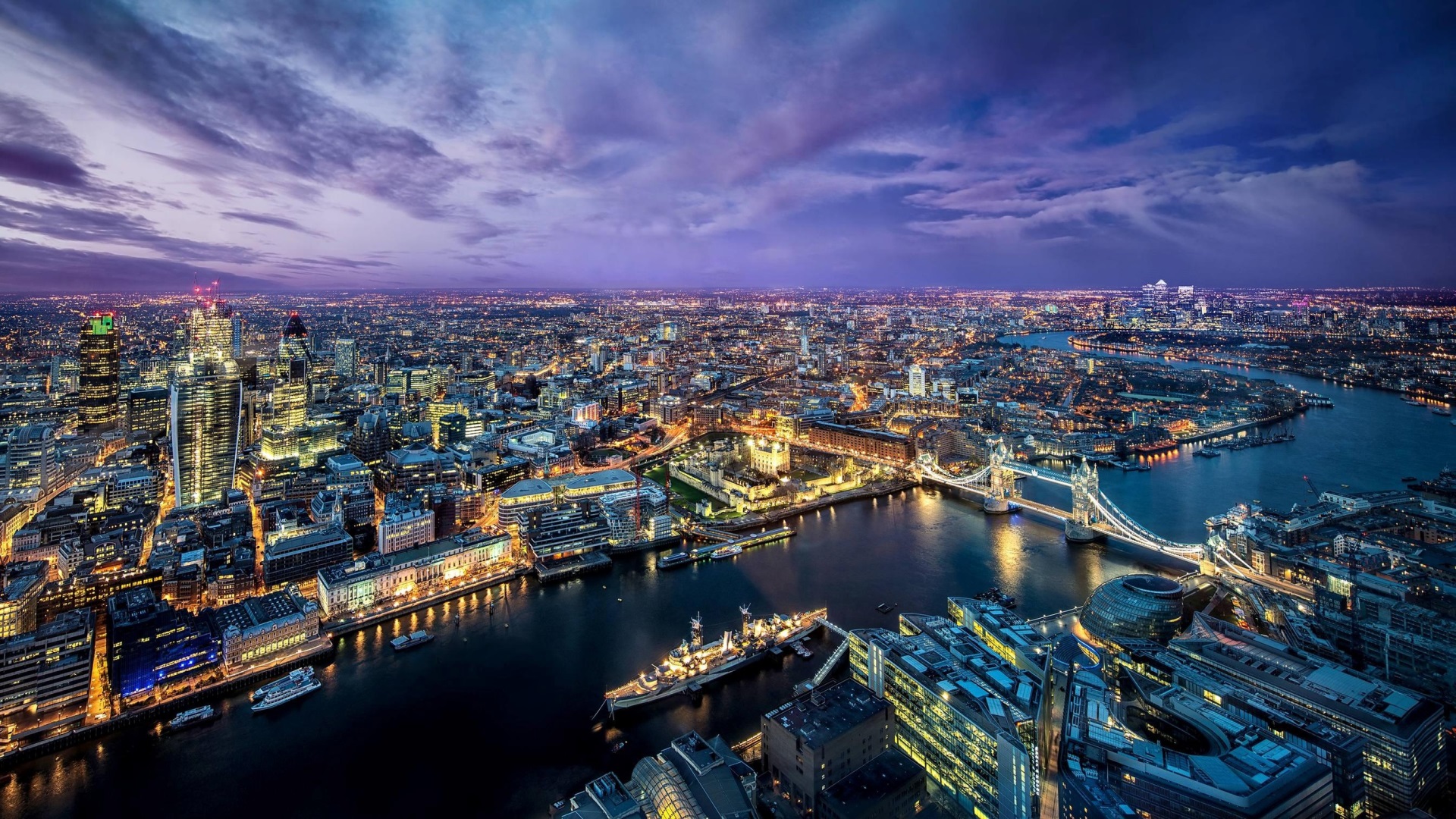 London Skyline at Dusk with Tower Bridge HD Wallpaper
