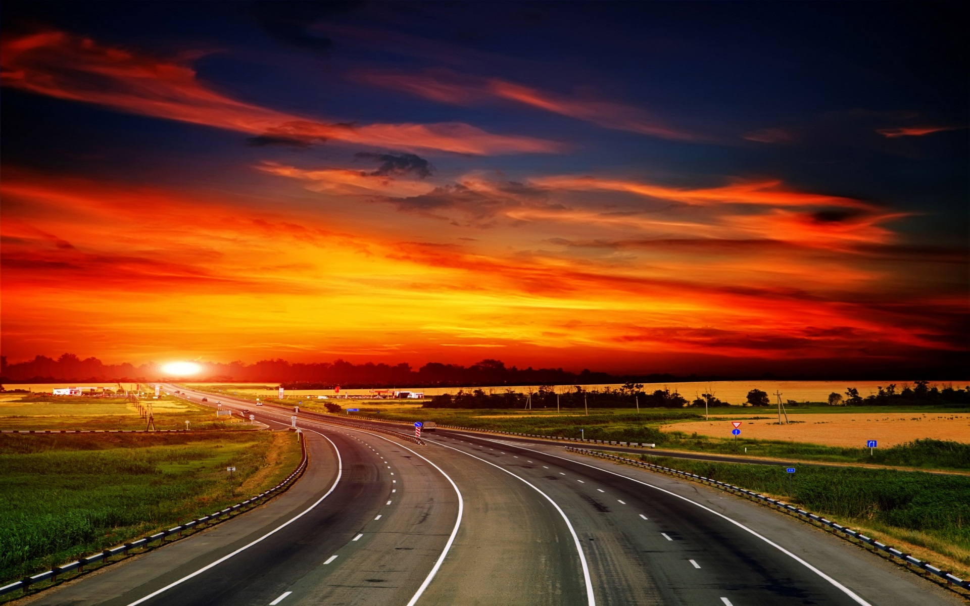 Highway at sunset HD Wallpaper