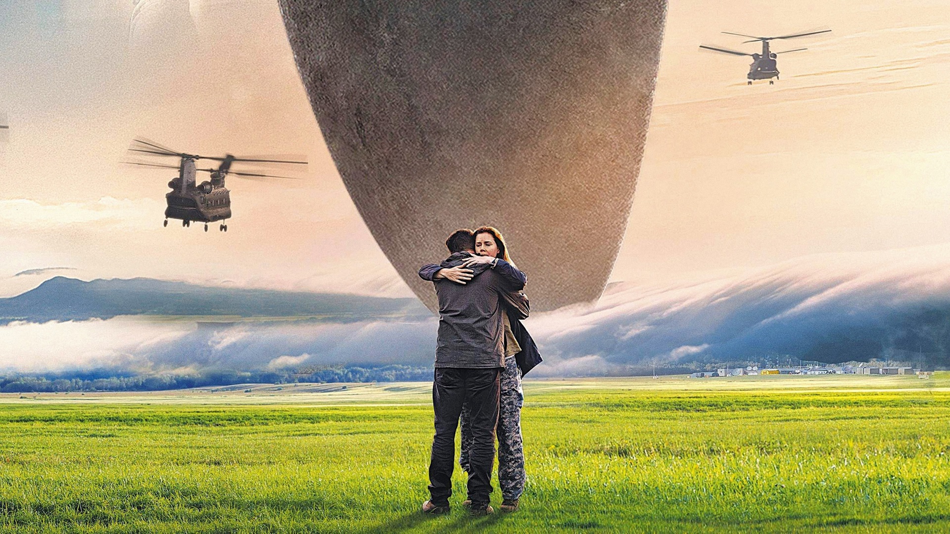 Arrival movie poster with couple and helicopters HD Wallpaper