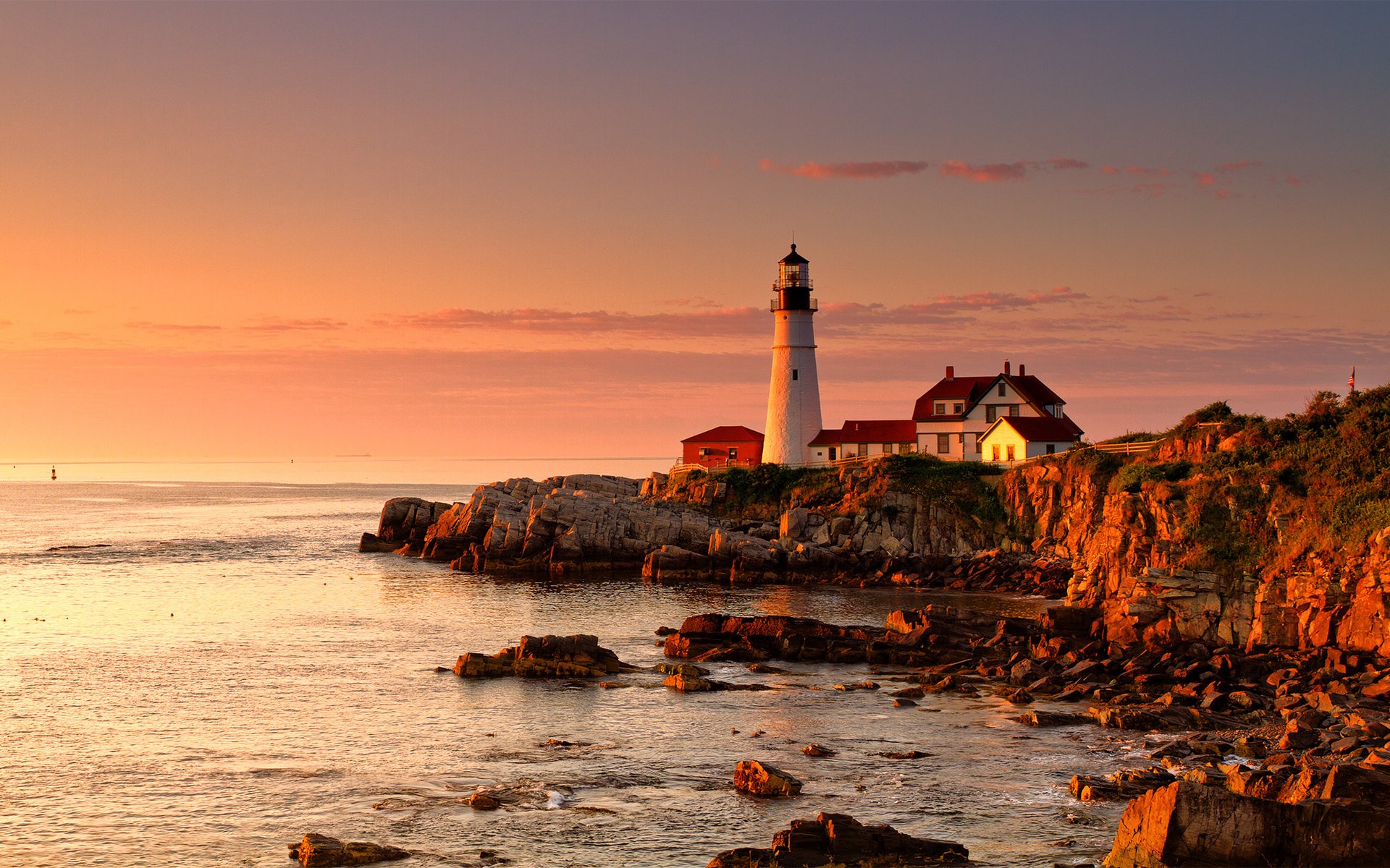 Portland Head Light lighthouse at sunset HD Wallpaper