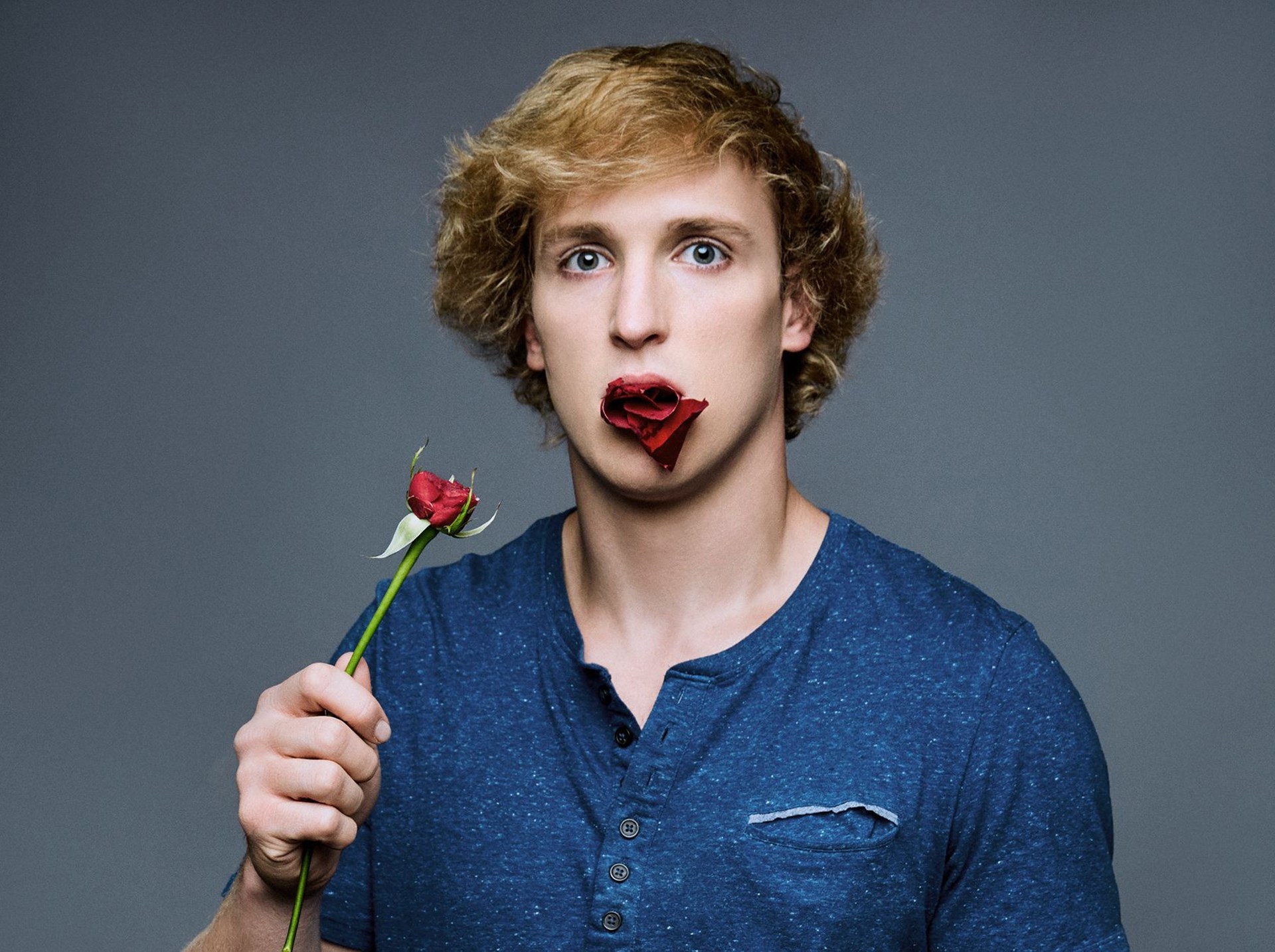 Logan Paul with a rose in his mouth HD Wallpaper