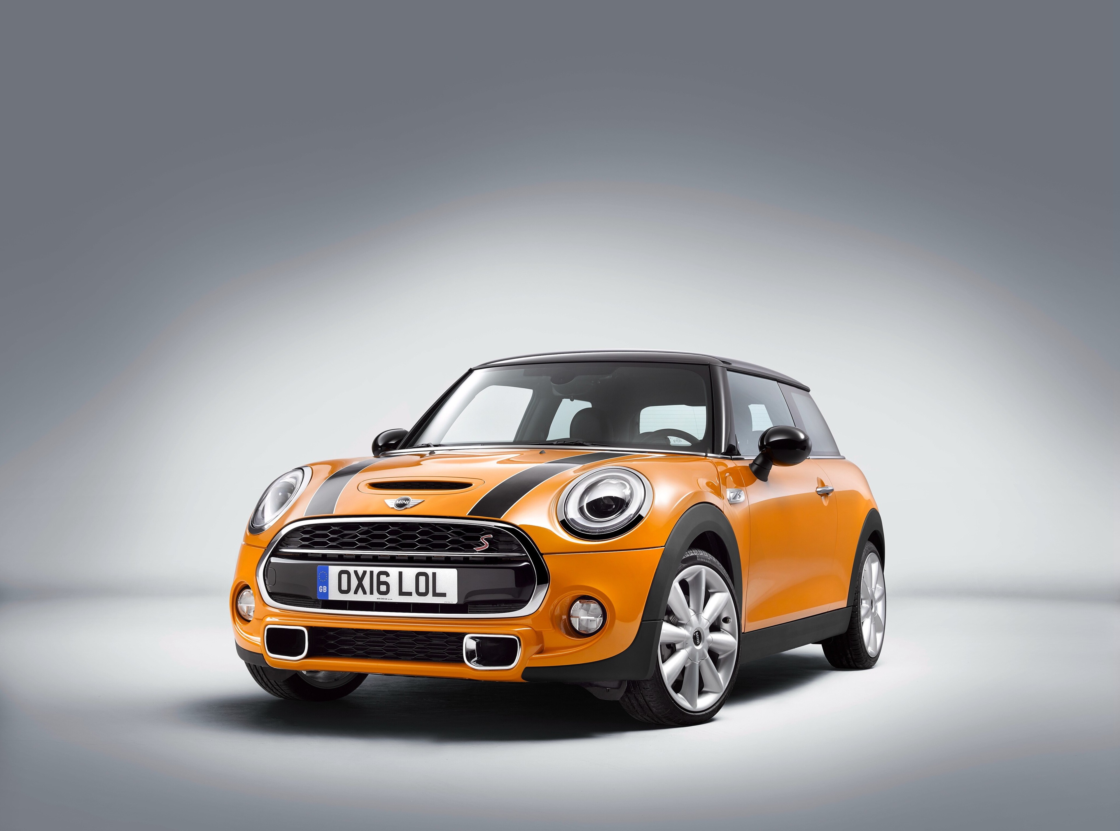 Orange Mini Cooper S with Black Stripes HD Wallpaper