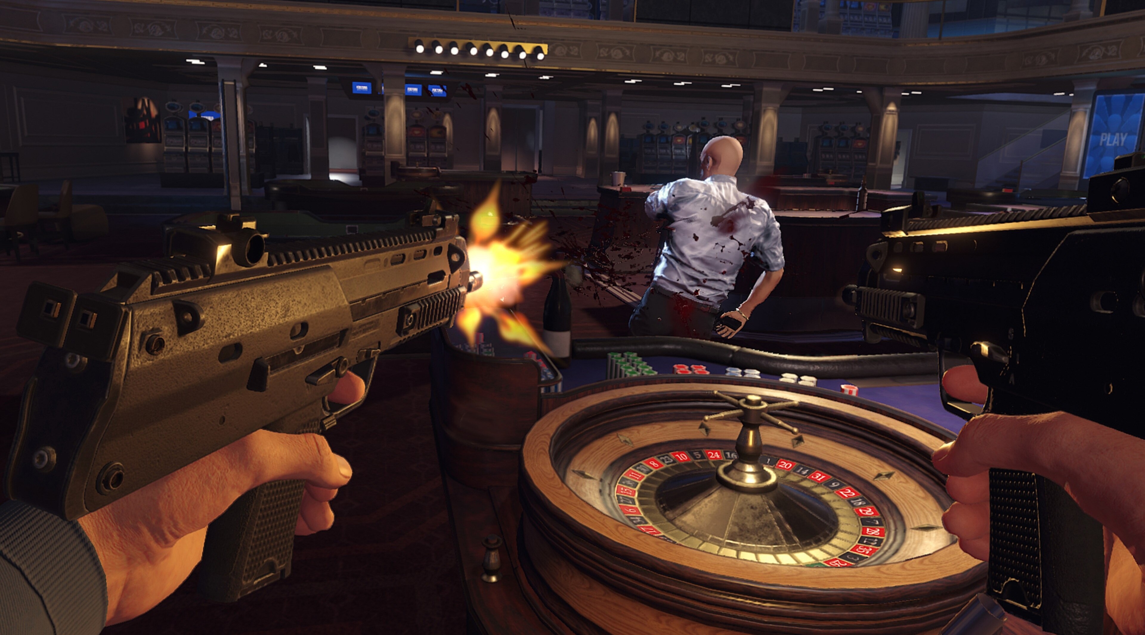 Shooting in a casino with a roulette table HD Wallpaper