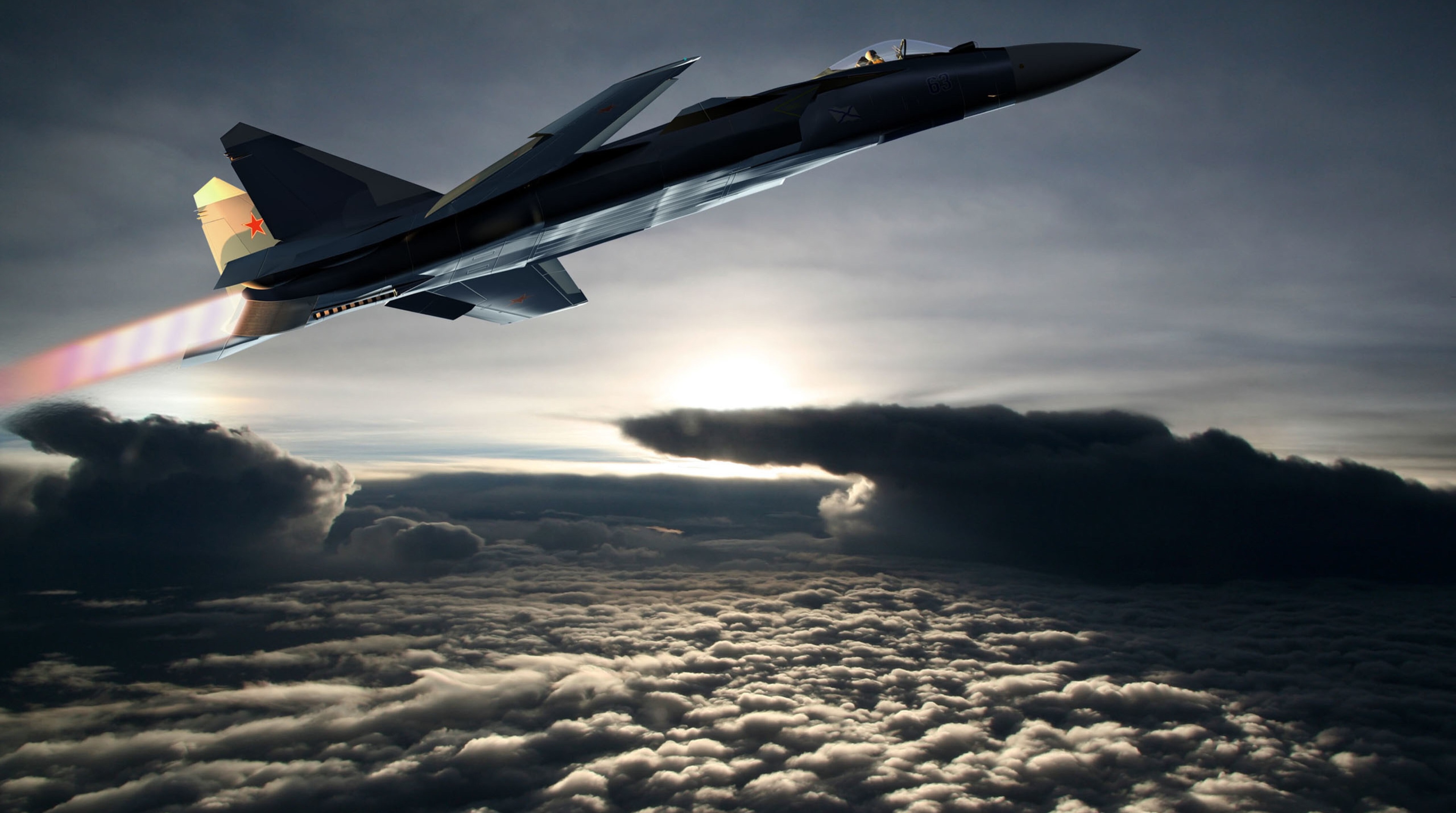 Sukhoi Su-47 Berkut jet fighter in flight HD Wallpaper