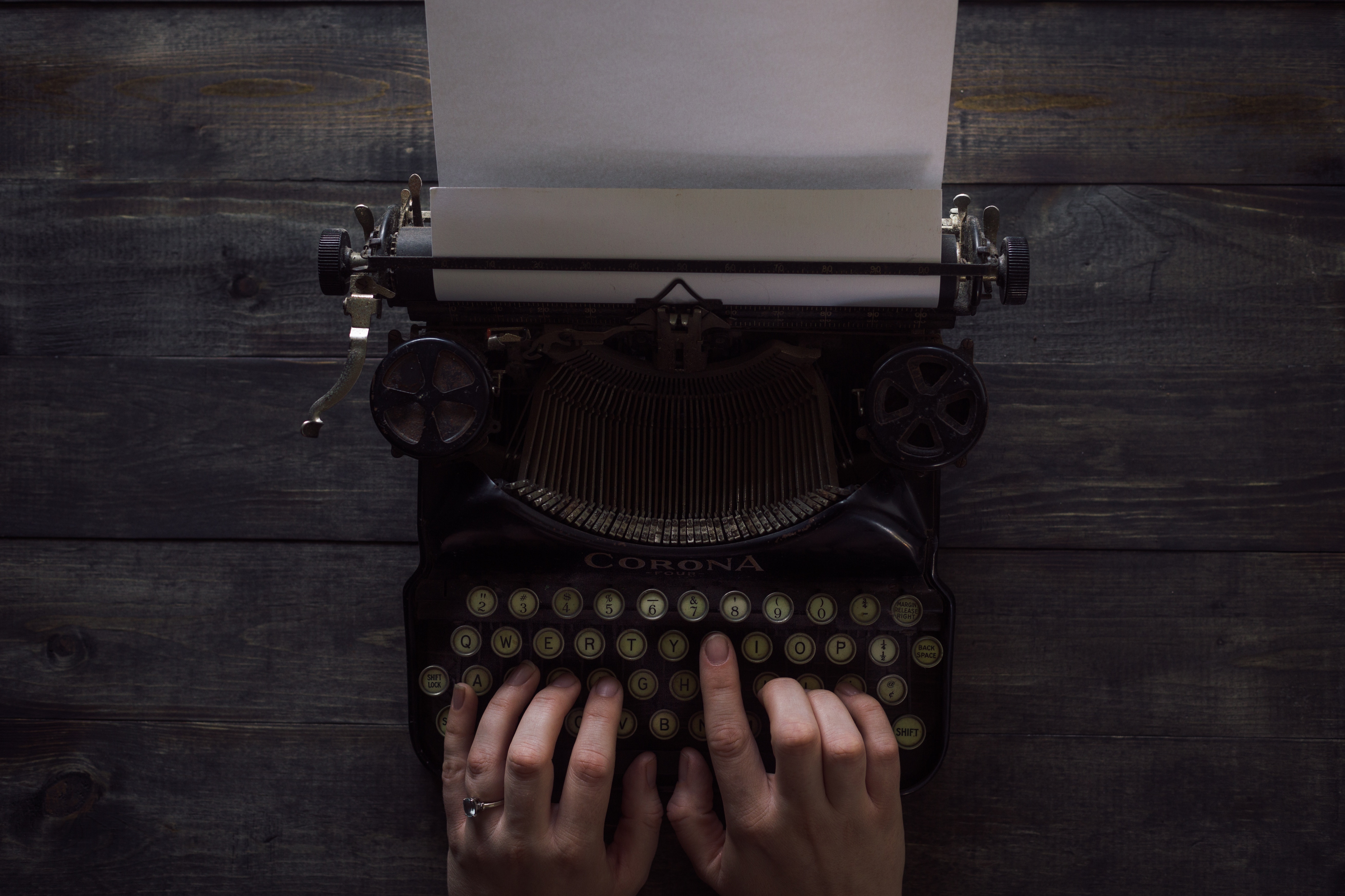 Corona Typewriter with Hands on Keys HD Wallpaper