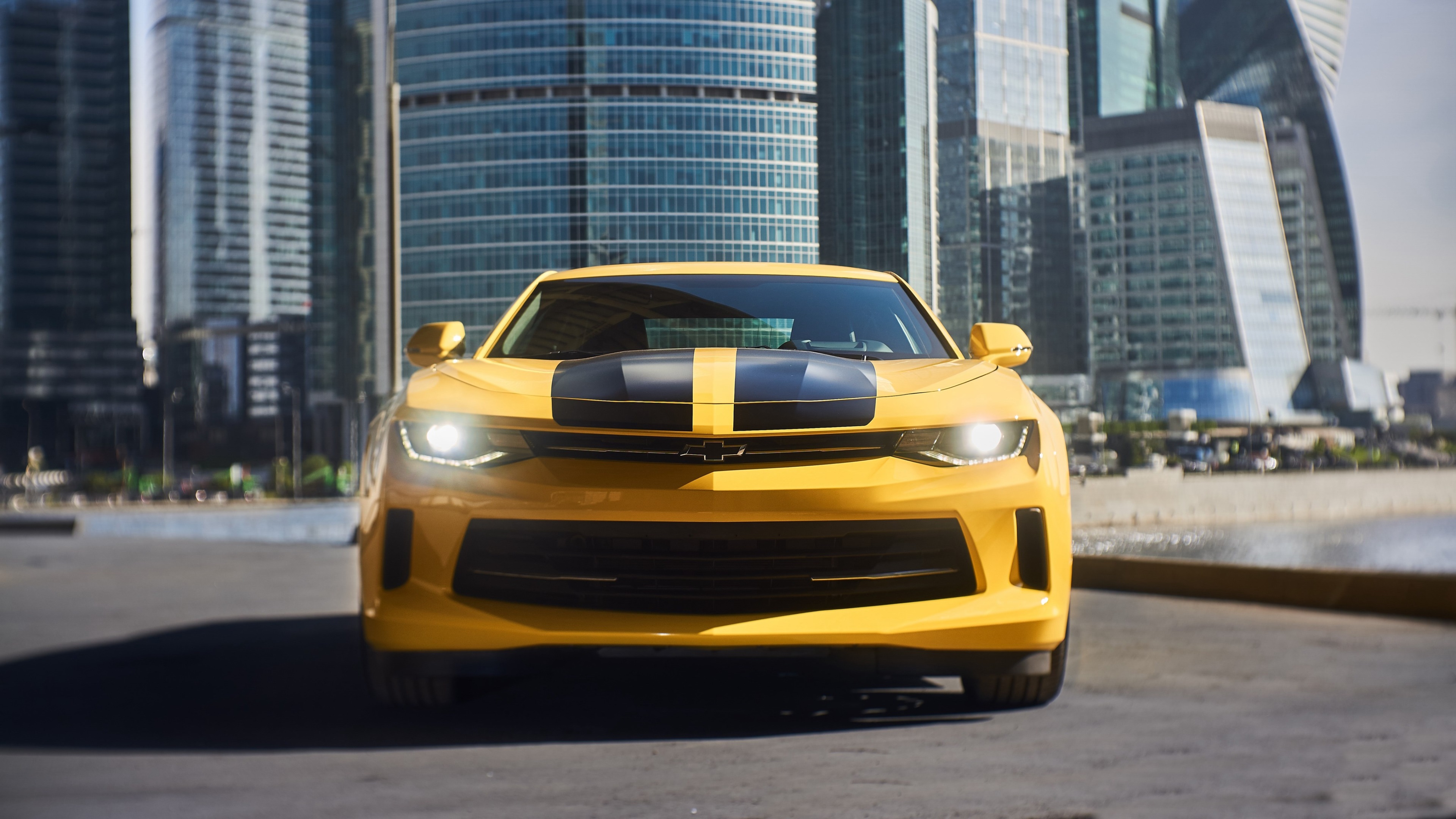 Yellow Chevrolet Camaro with Black Stripes HD Wallpaper