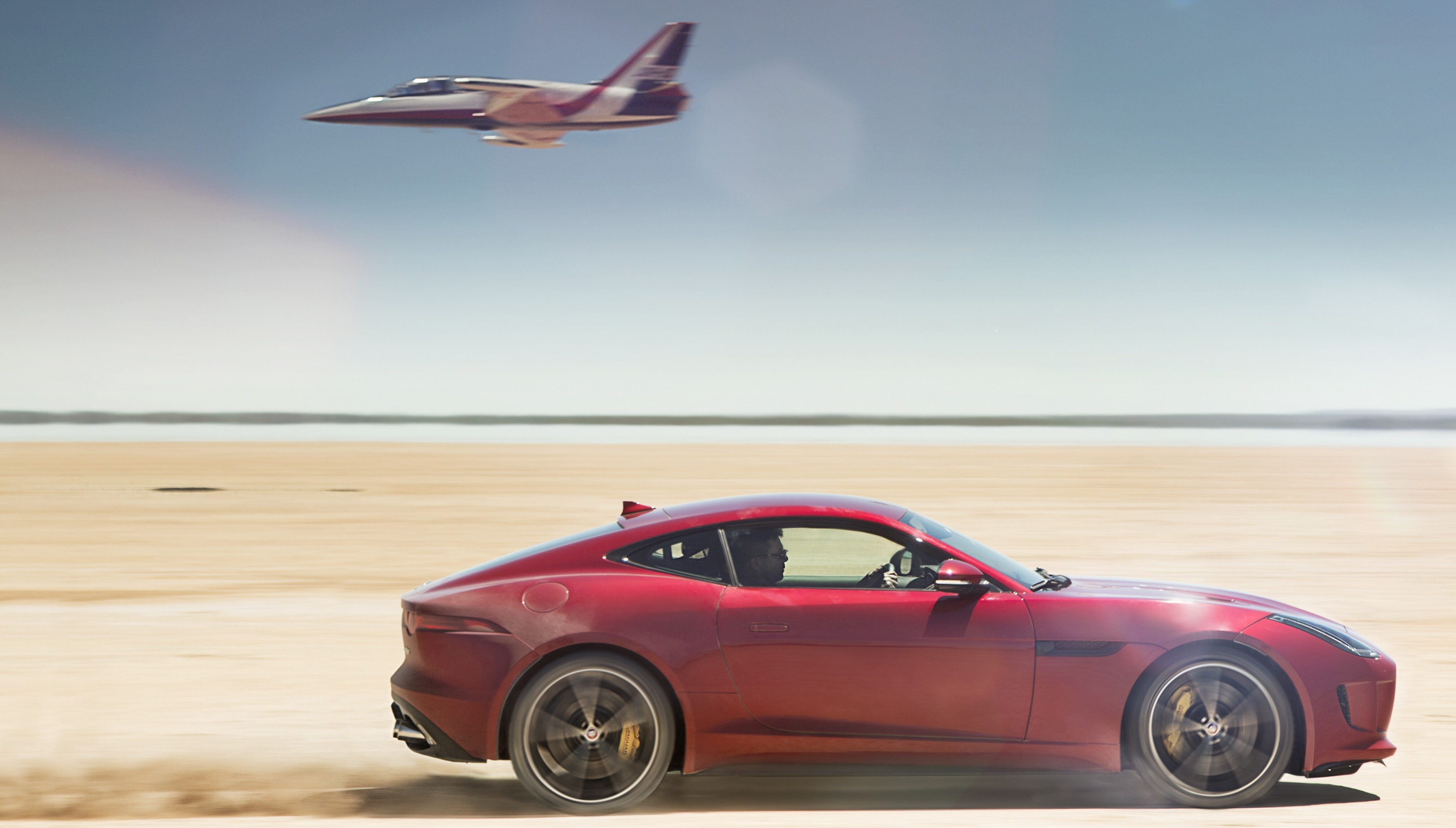 Jaguar F-Type and Jet in Desert 4K HD Wallpaper