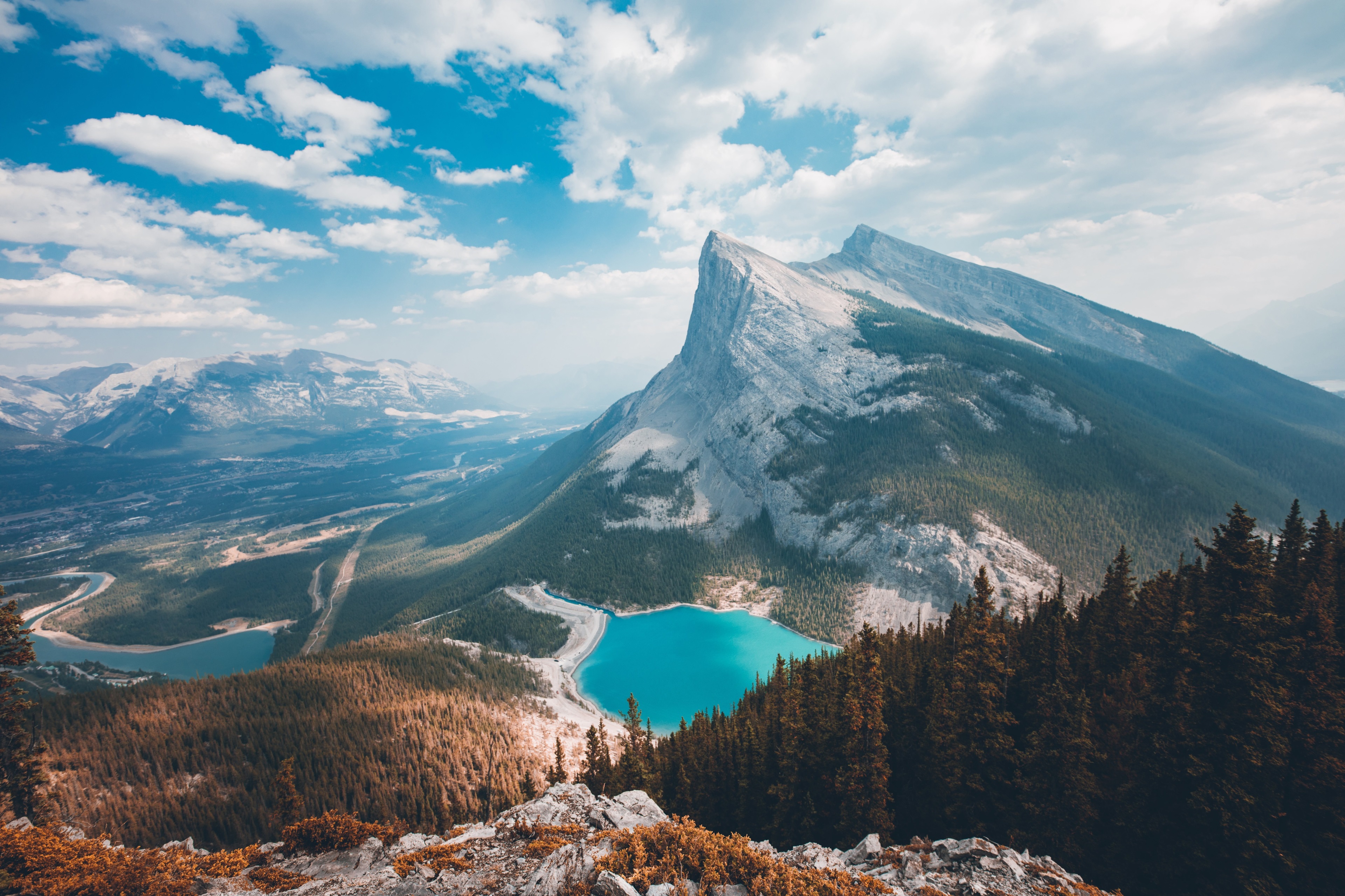 Mountain landscape with turquoise lakes and clouds HD Wallpaper