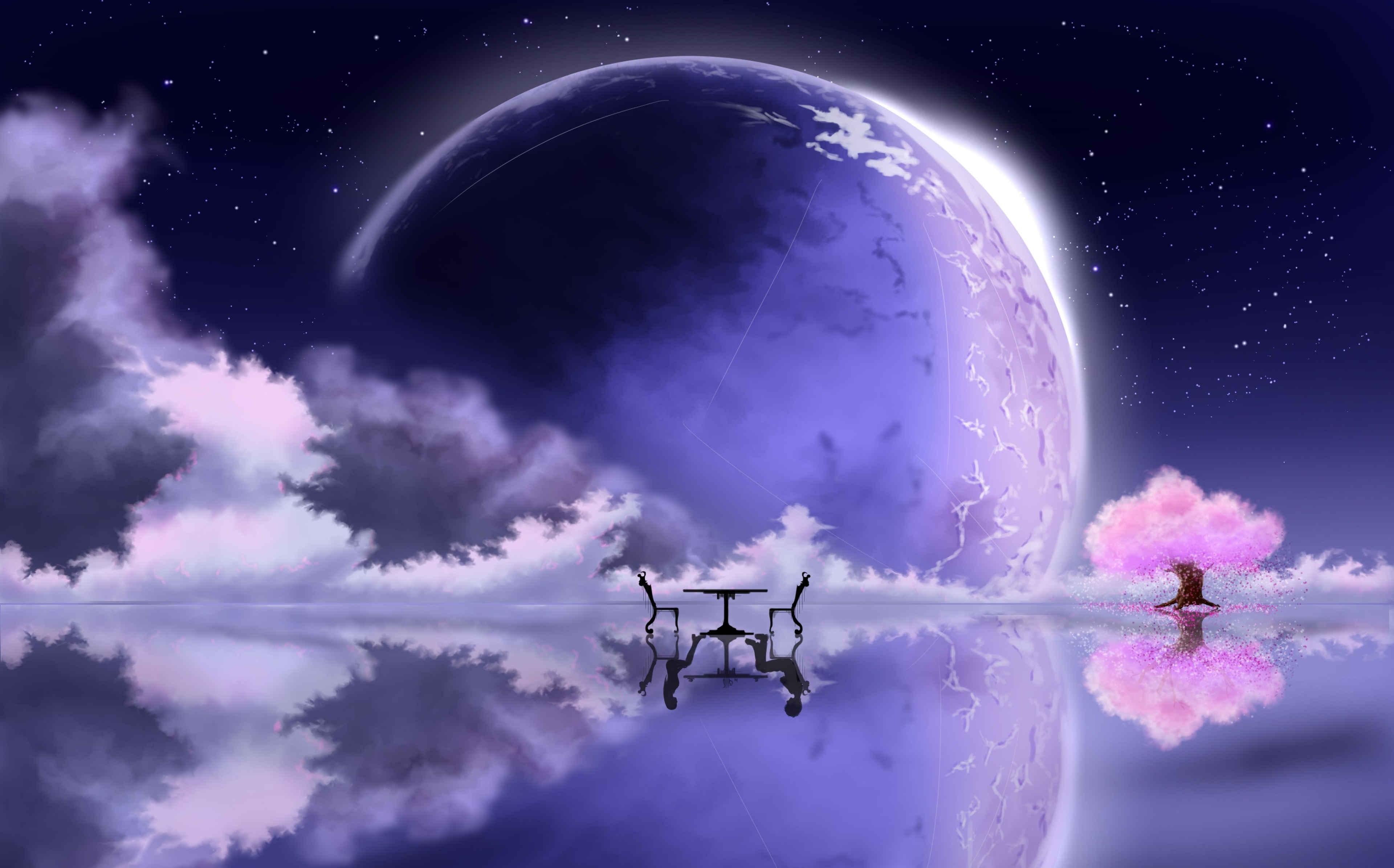 Fantasy Planet Landscape with Cherry Blossom Tree HD Wallpaper