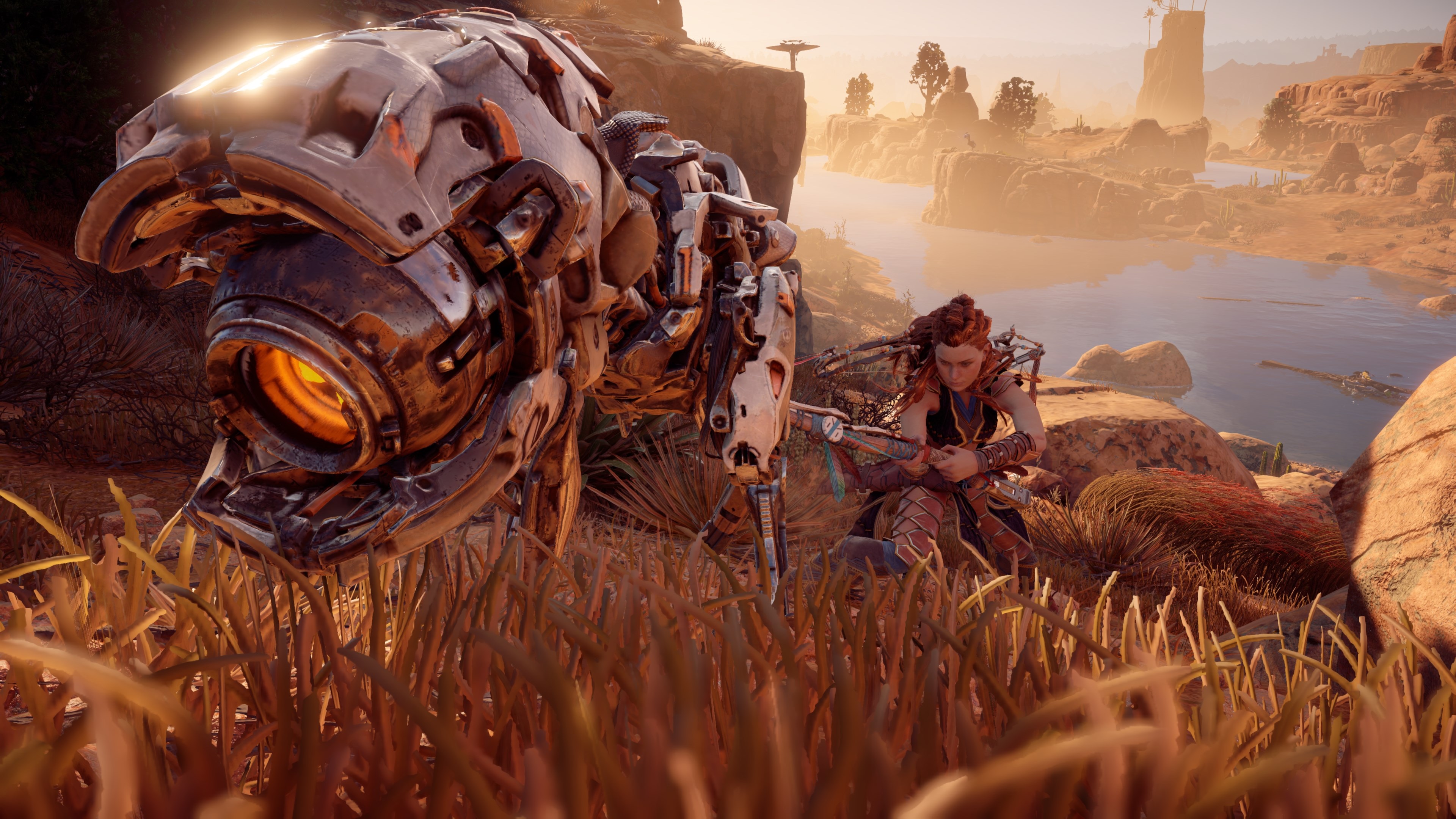Aloy and a Strider from Horizon Zero Dawn 4K HD Wallpaper