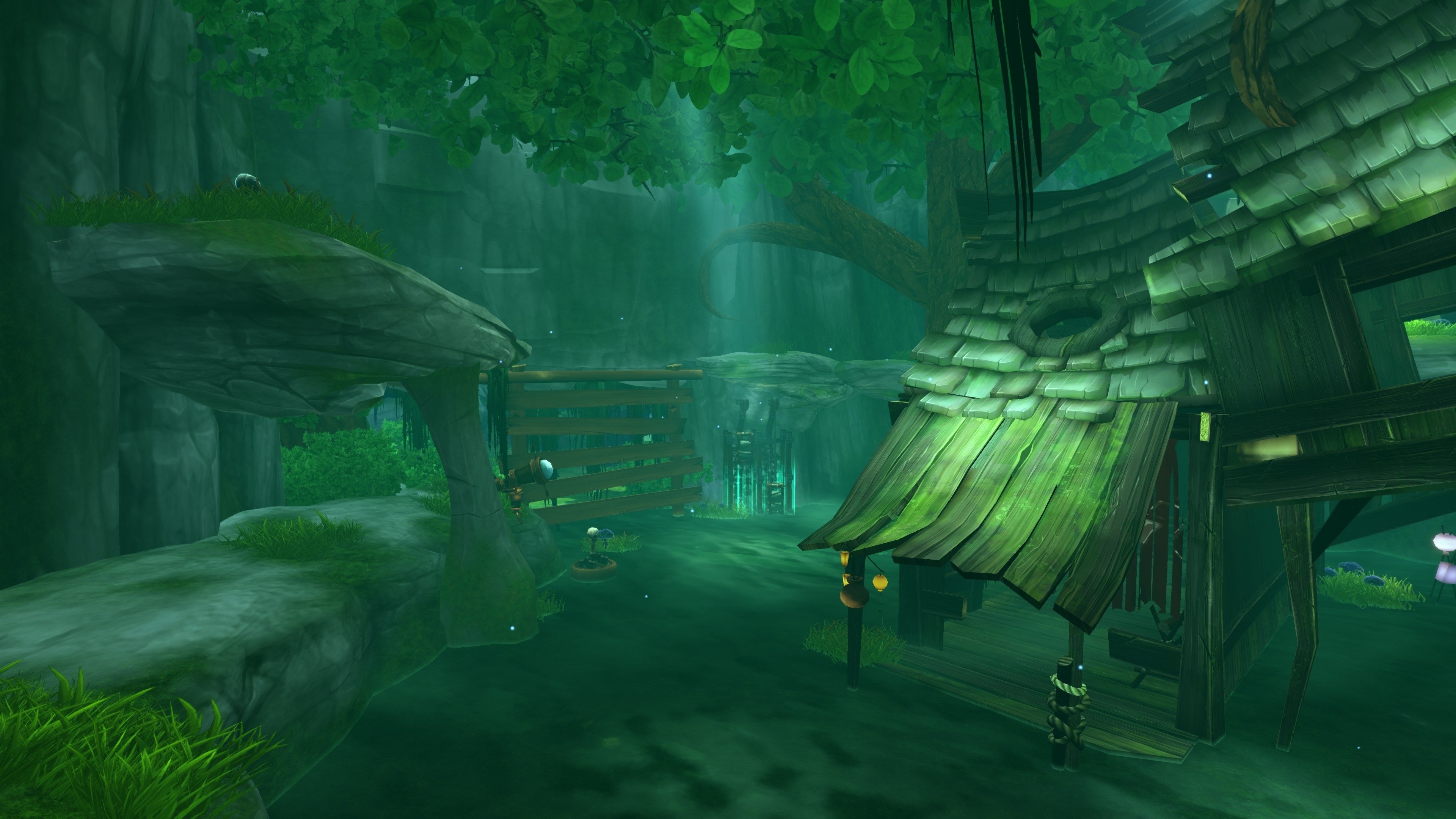 Video game scene with a dilapidated wooden structure HD Wallpaper