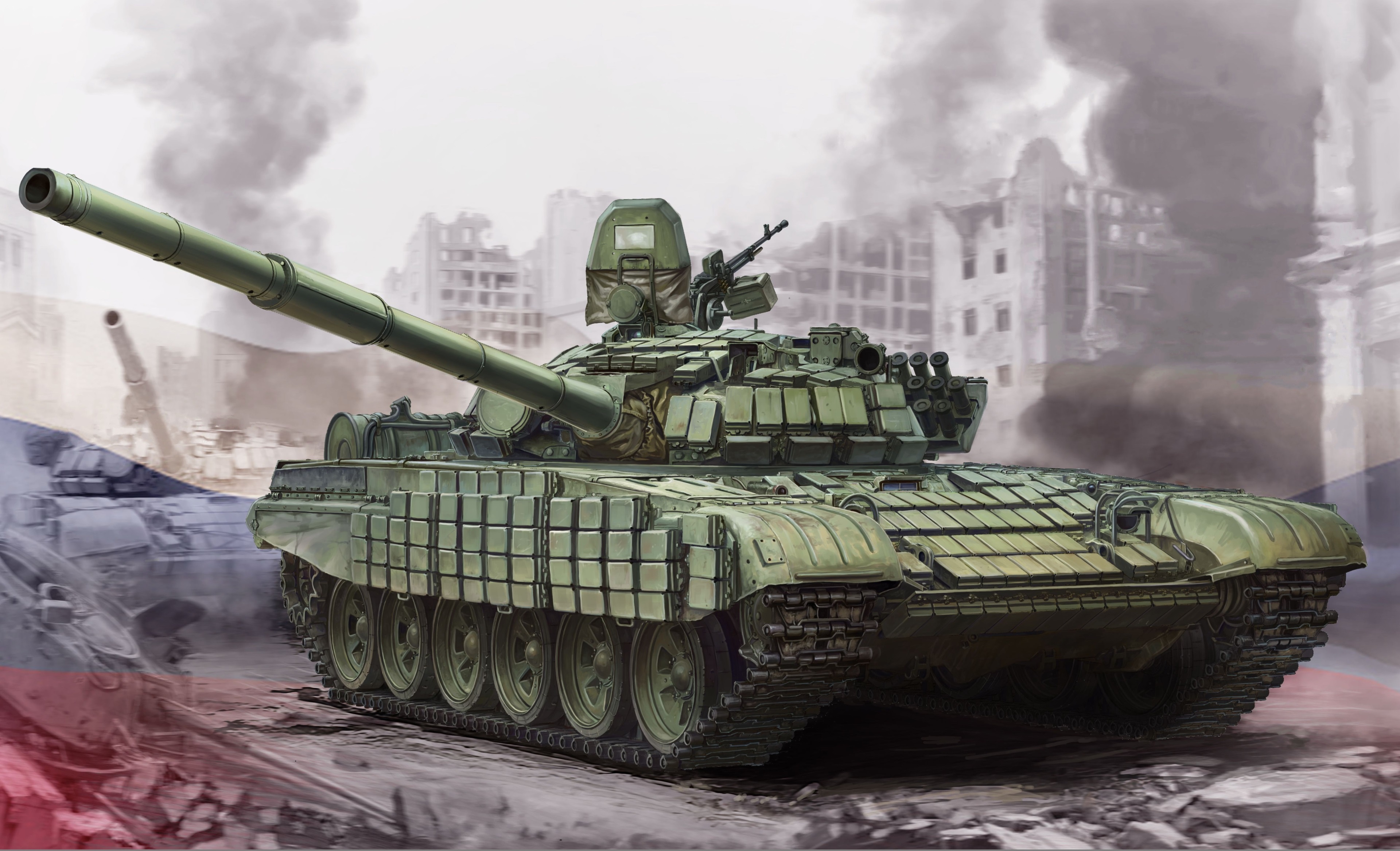 T-72 Tank in a War-Torn City HD Wallpaper