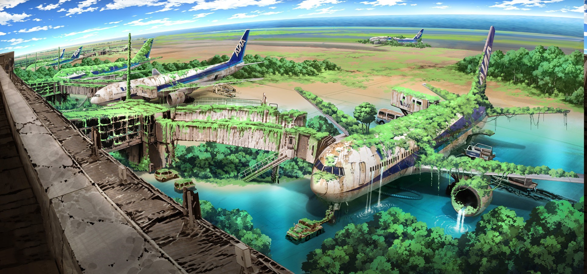Abandoned airport overgrown with nature HD Wallpaper